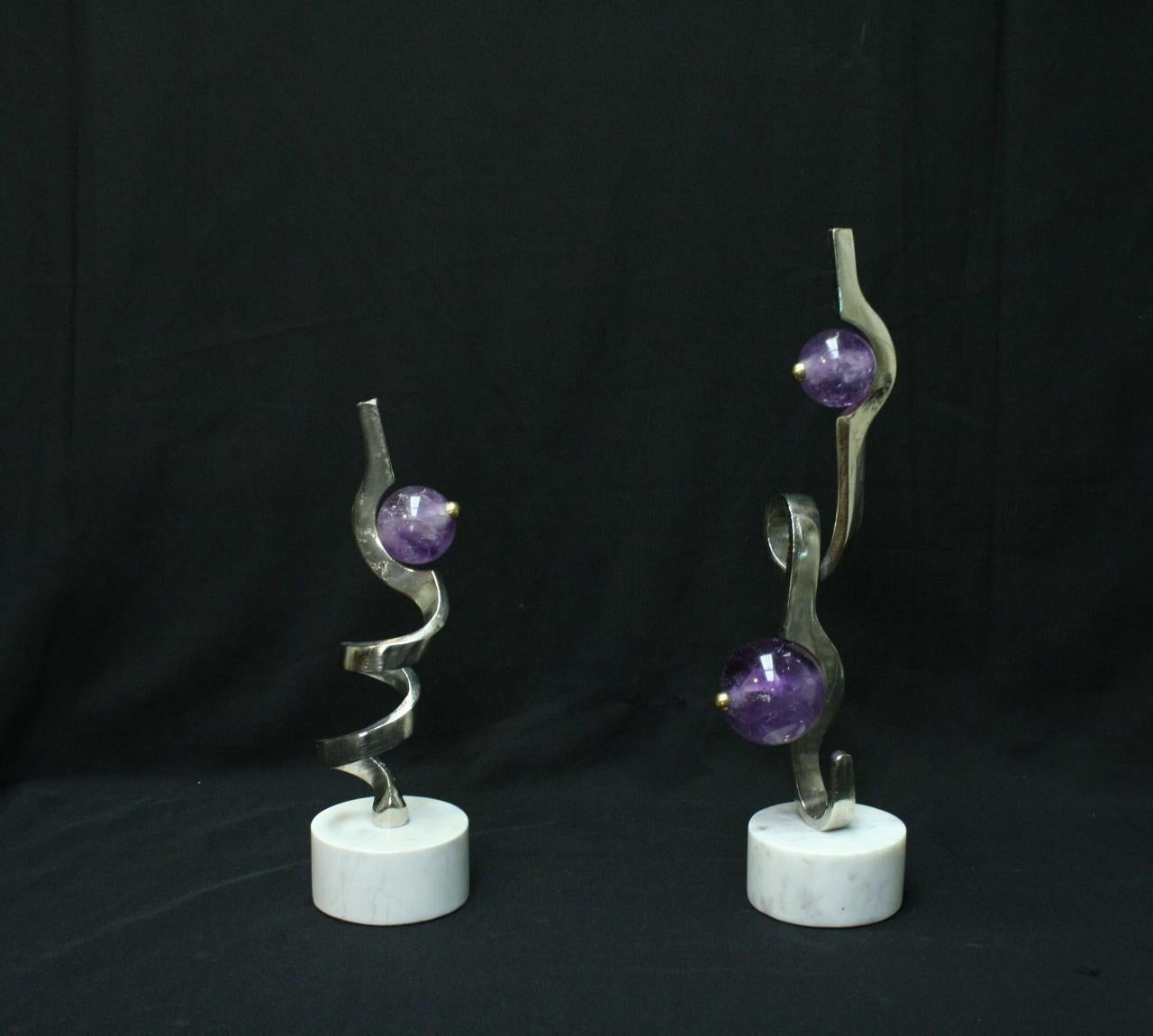 American Two Modern Style Amethyst Quartz Sculptures For Sale