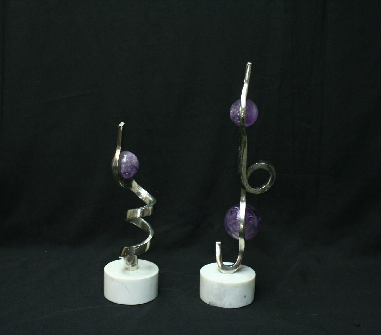 Carved Two Modern Style Amethyst Quartz Sculptures For Sale