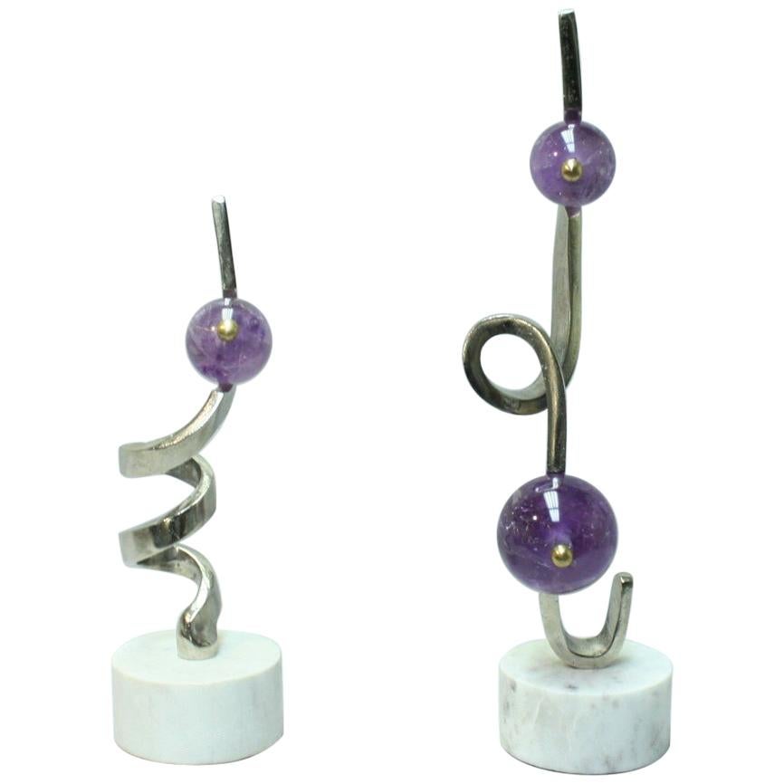 Two Modern Style Amethyst Quartz Sculptures