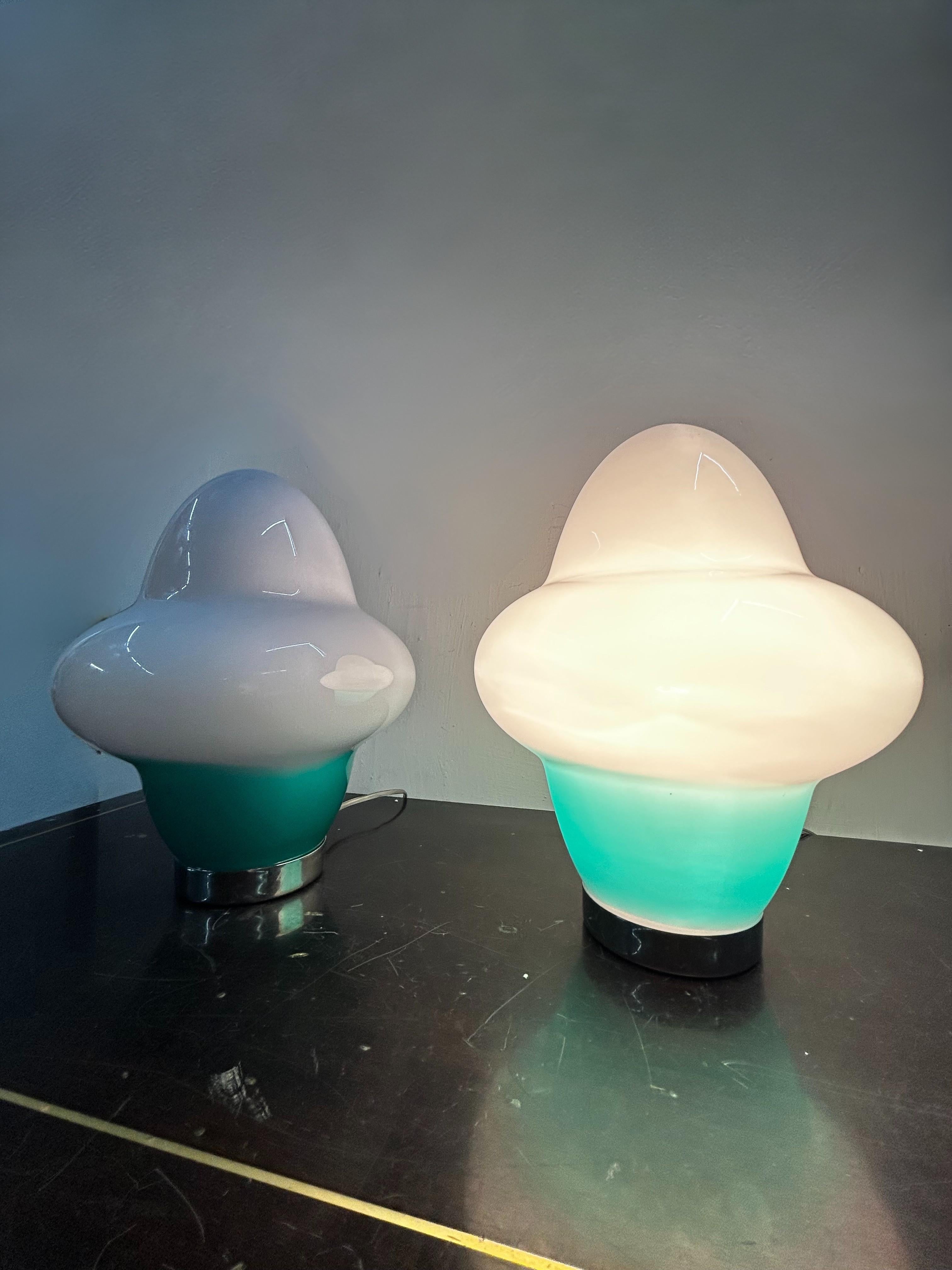 Verre de Murano Two Modern Table Lamps in Murano by Ettore Sottsass for Venini, Signed ca. 1994 en vente