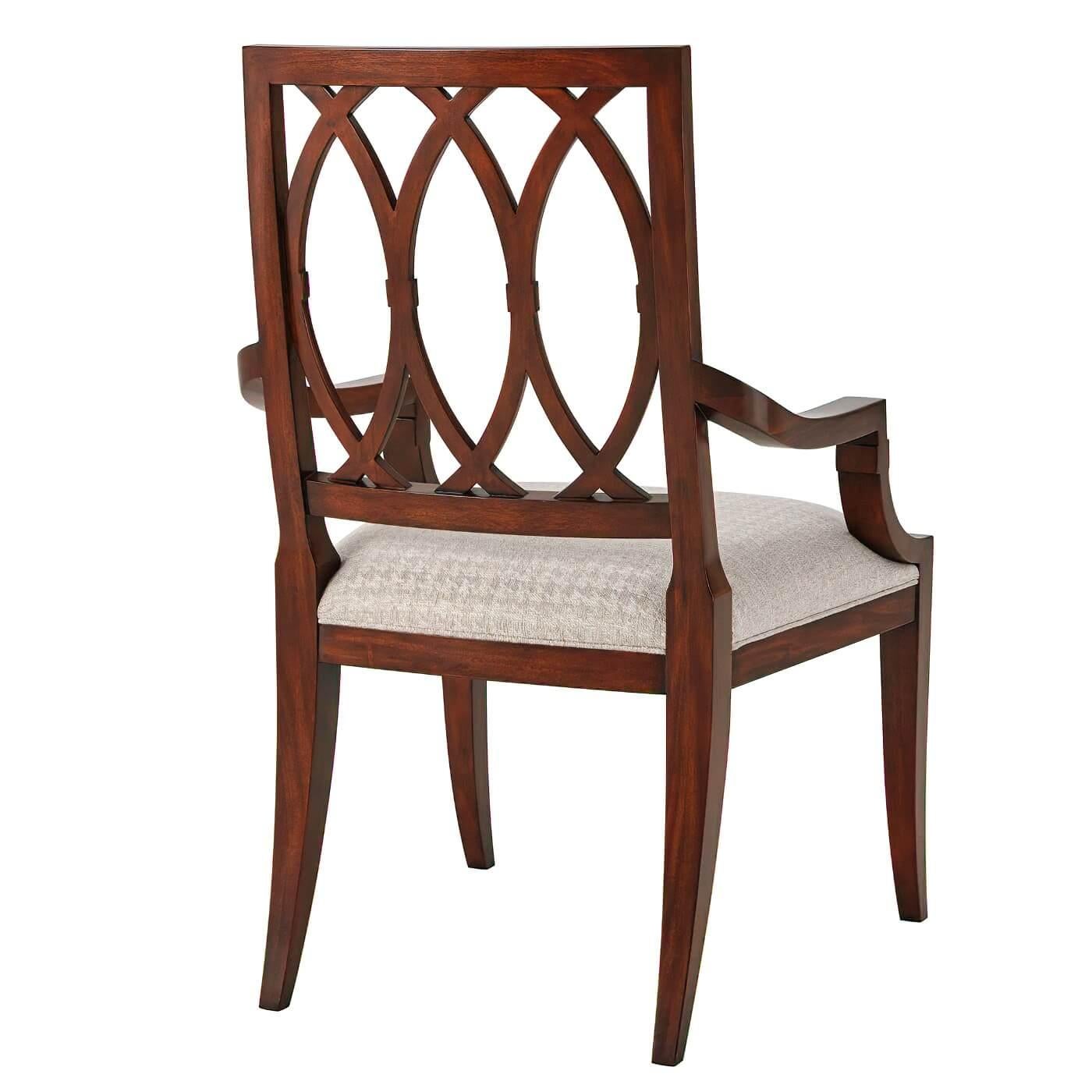 Vietnamese Two Modern Trellis Back Armchairs For Sale