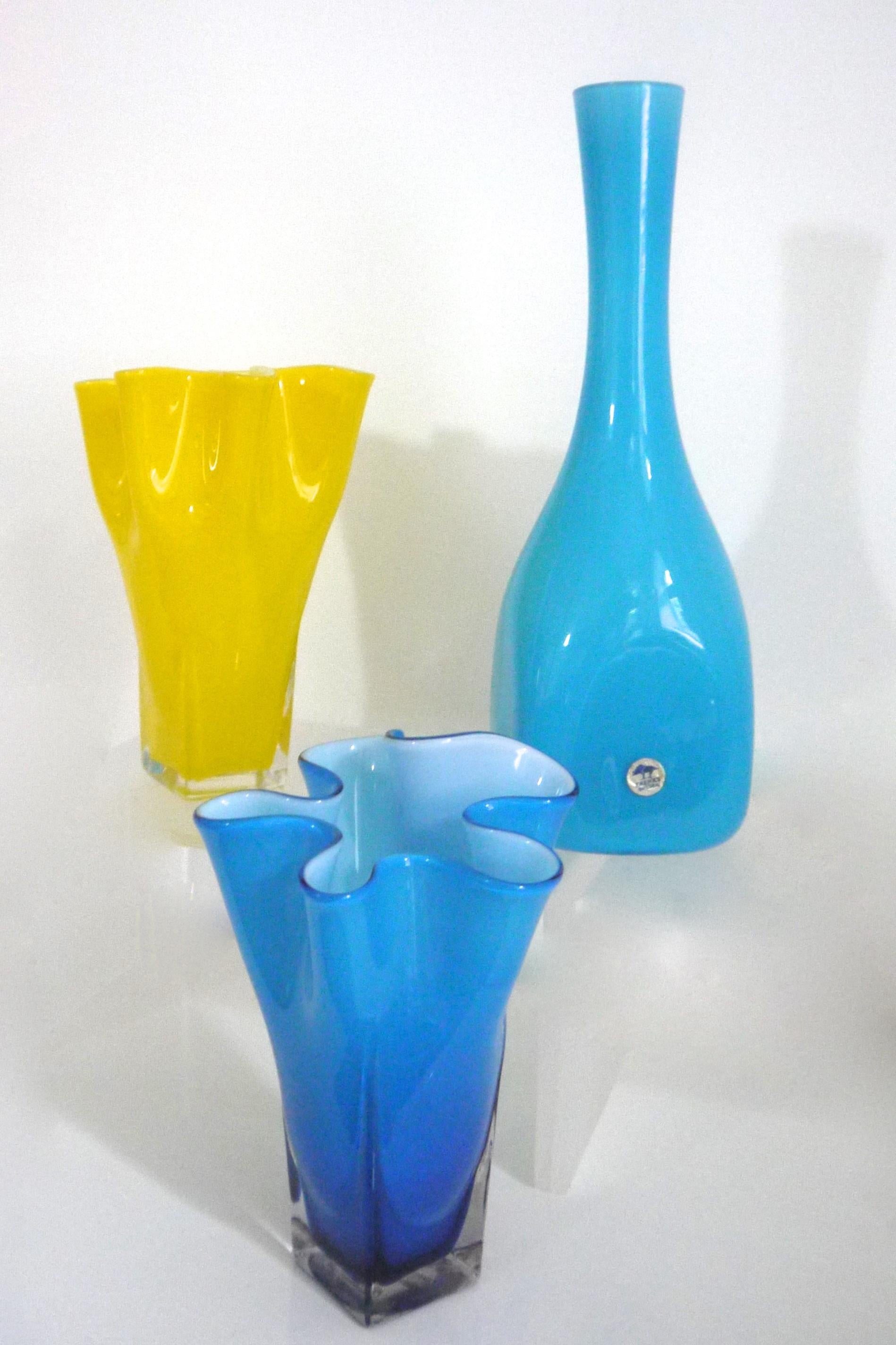 Art Glass Two Modernist Glass Fazzoletti or 'Handkerchief' Vase with Carafe by Ekenas For Sale