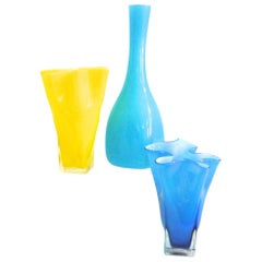 Two Modernist Glass Fazzoletti or 'Handkerchief' Vase with Carafe by Ekenas