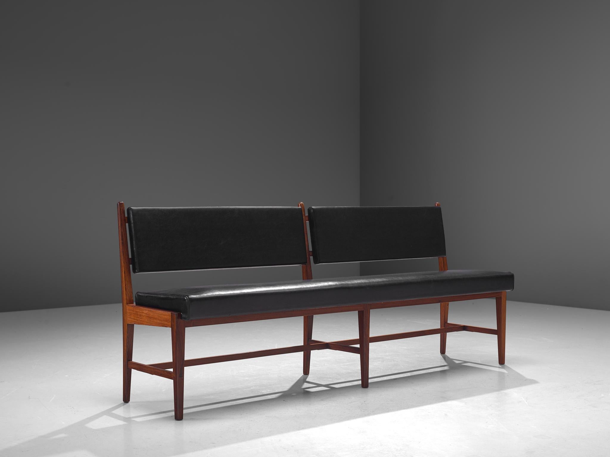 Two Modernist Rosewood Black Faux Leather Benches In Good Condition In Waalwijk, NL