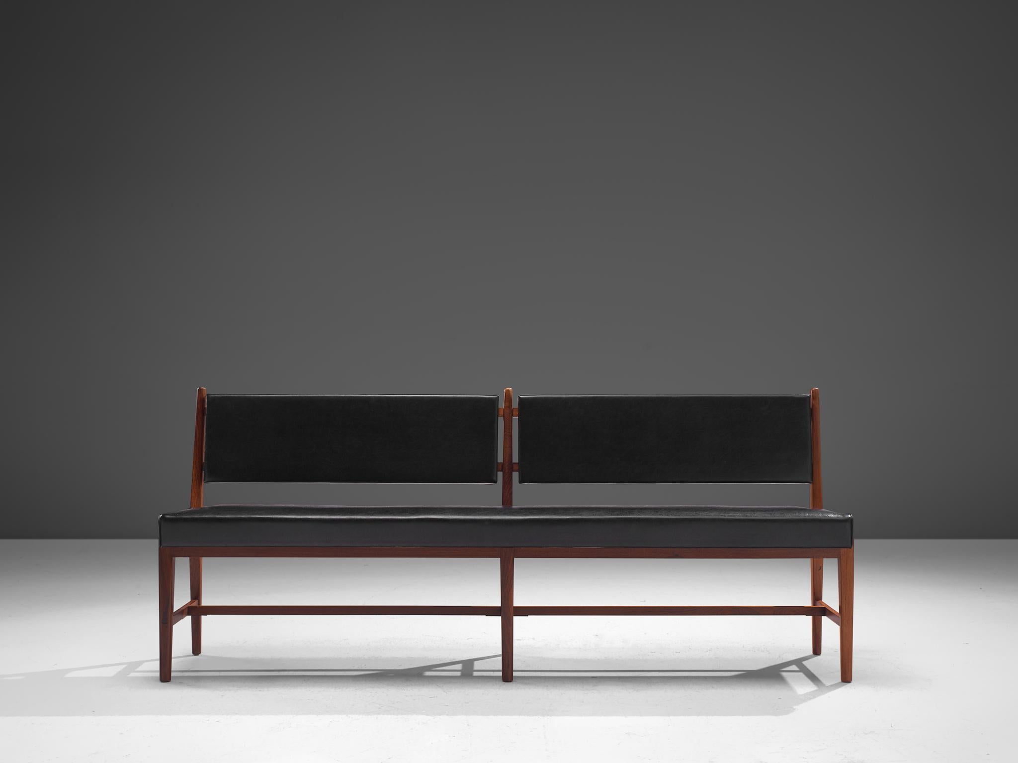 Mid-20th Century Two Modernist Rosewood Black Faux Leather Benches