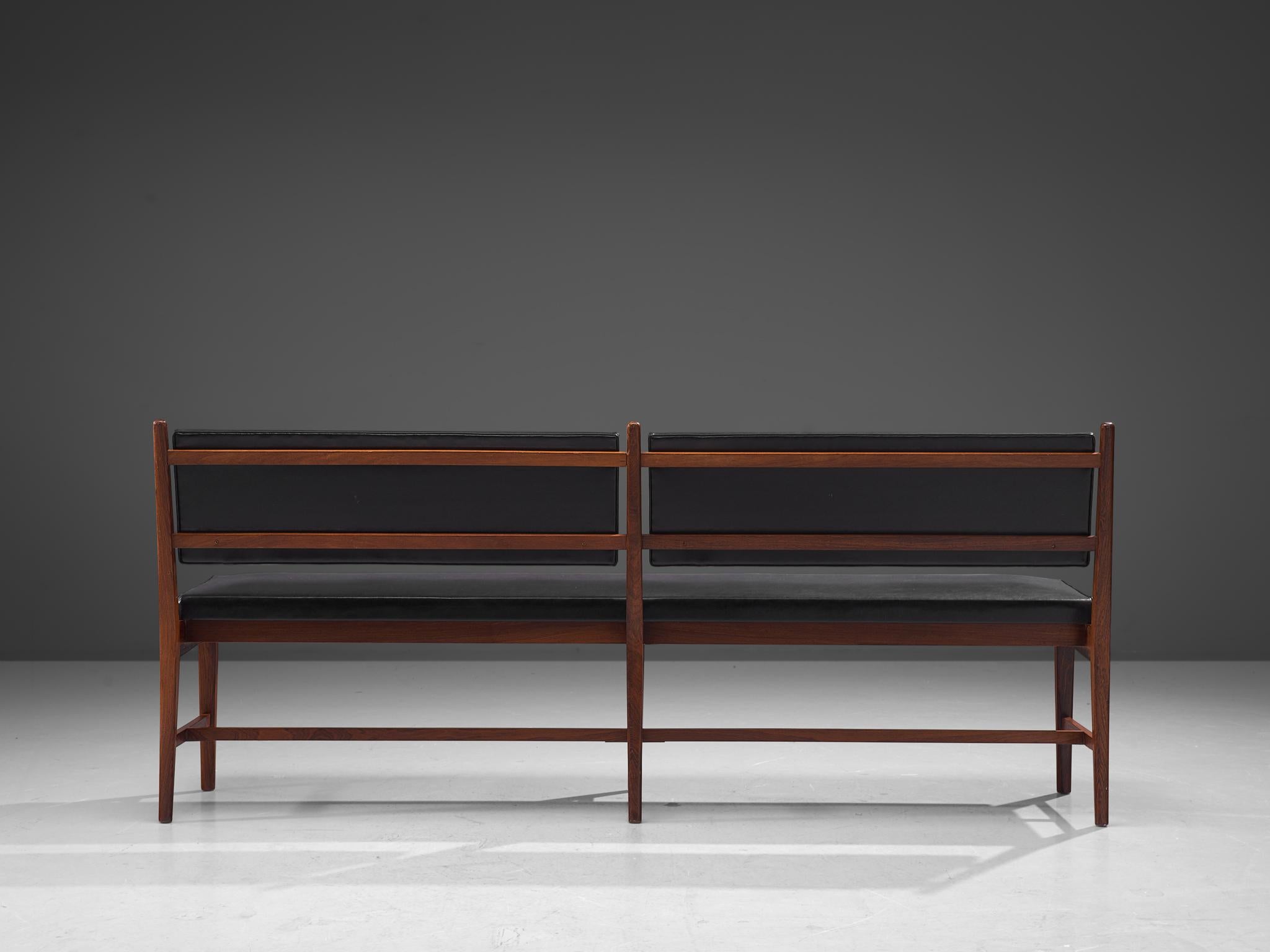 Two Modernist Rosewood Black Faux Leather Benches 1