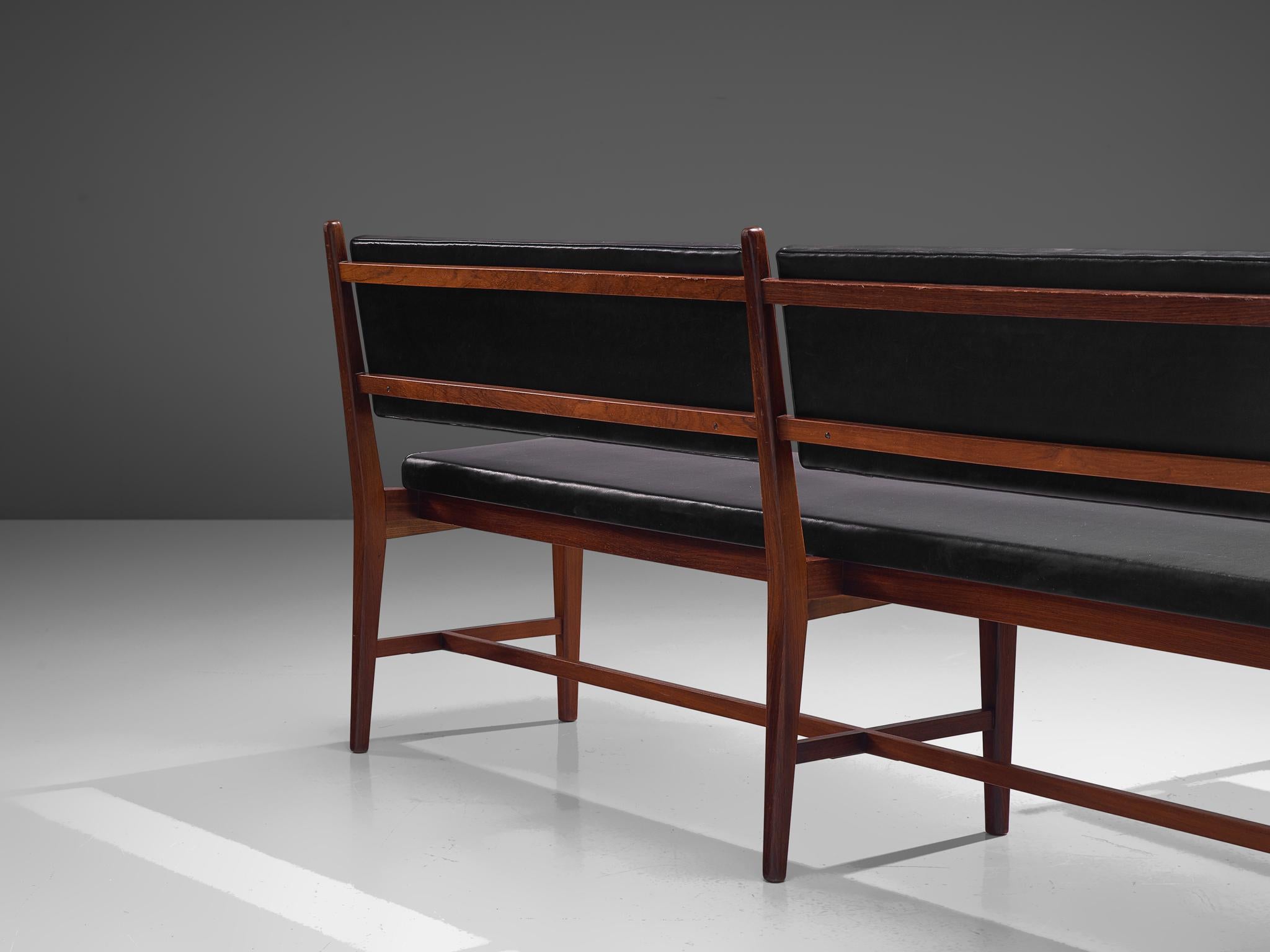 Two Modernist Rosewood Black Faux Leather Benches 2