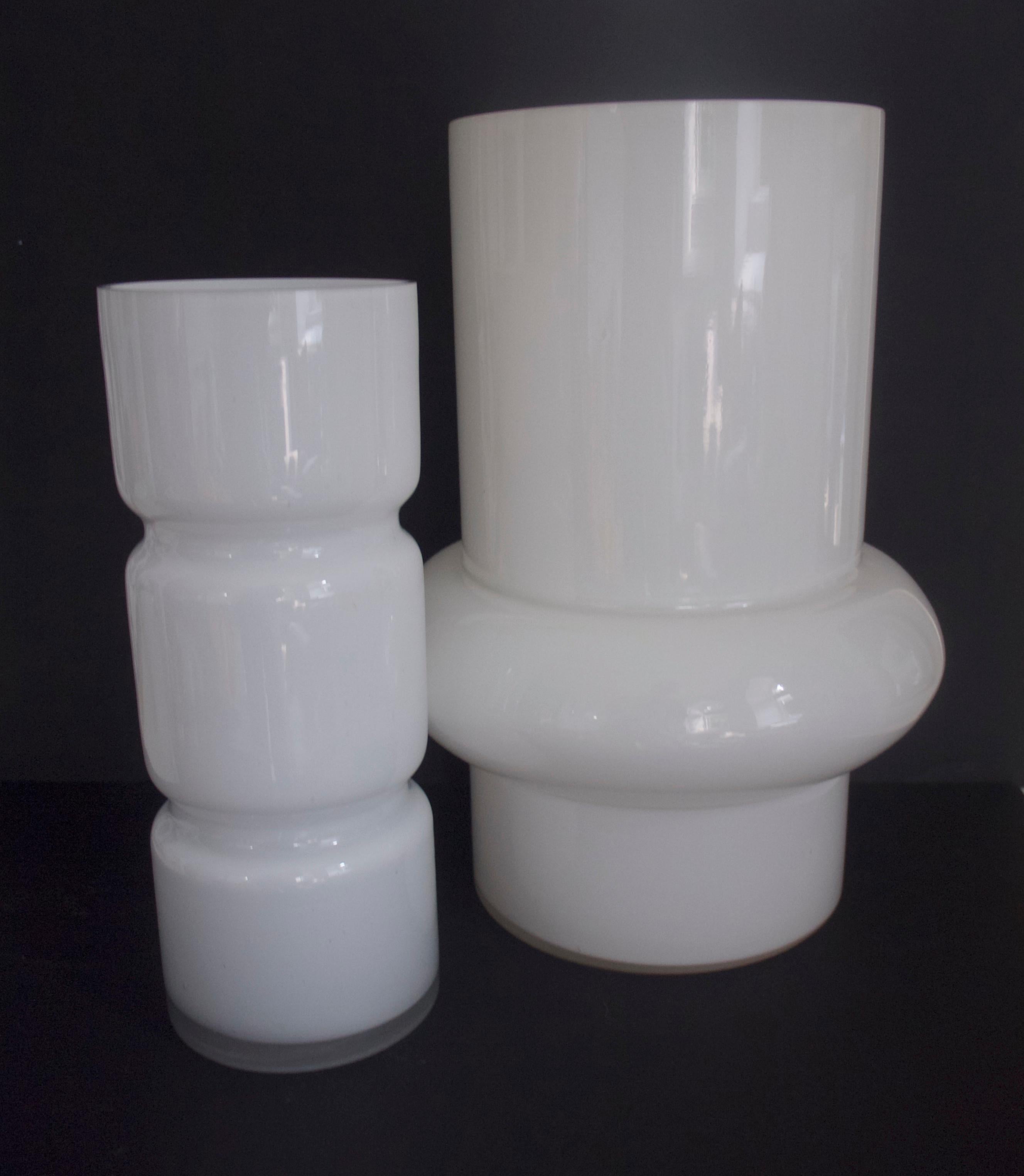 Two Modernist Scandinavian/Murano Space Age White Glass Vases from Late 1960s For Sale 3