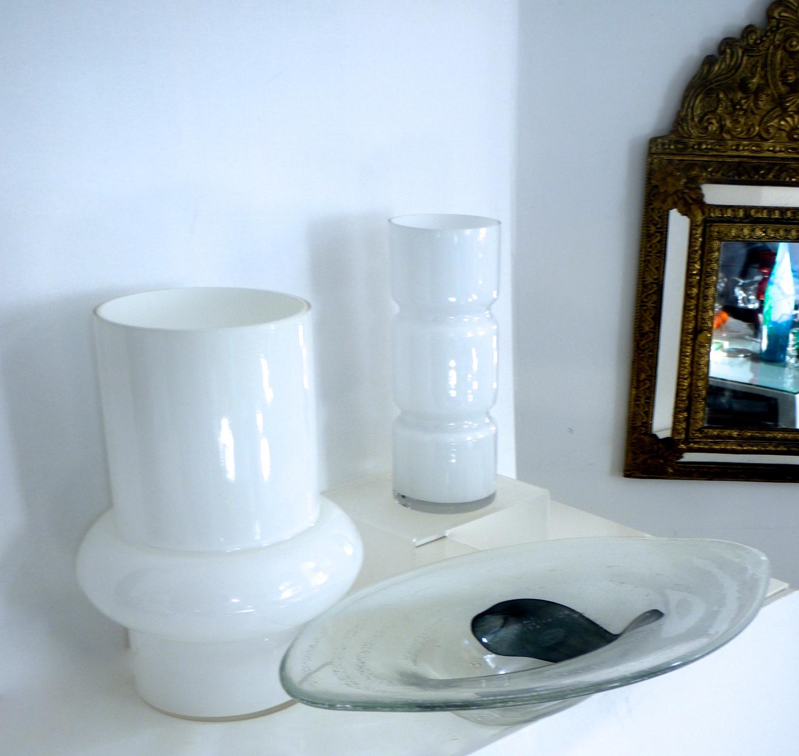 Two Modernist Scandinavian/Murano Space Age White Glass Vases from Late 1960s For Sale 1