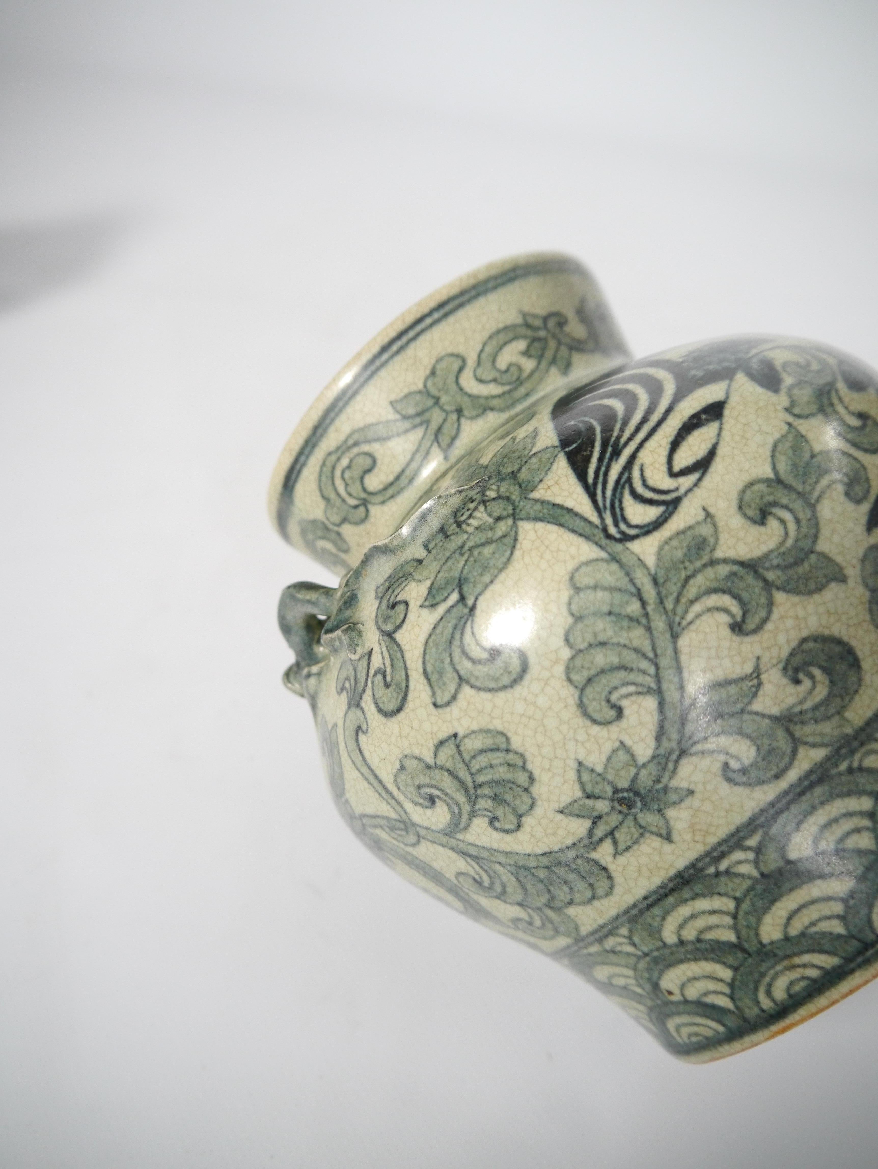 20th Century Two Monochrome Fish / Floral Decorated Chinoiserie Ceramic Vases, Thailand 1950s For Sale