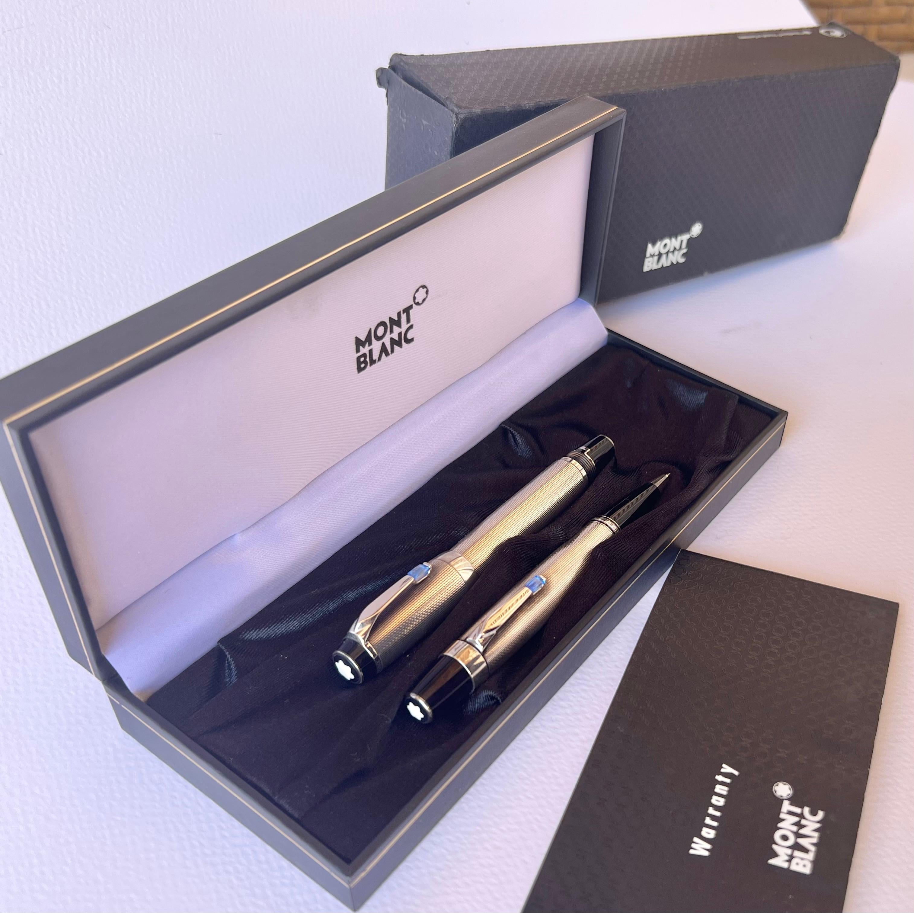  For your consideration Ultra Rare Group Of Two 2 Montblanc Boheme Sterling Silver Sapphire 18KNib Fountain Pen & Mechanical Pencil Set

Package Contain Two 2 Montblanc Boheme Sterling Silver Sapphire 18KNib Fountain Pen & Mechanical Pencil