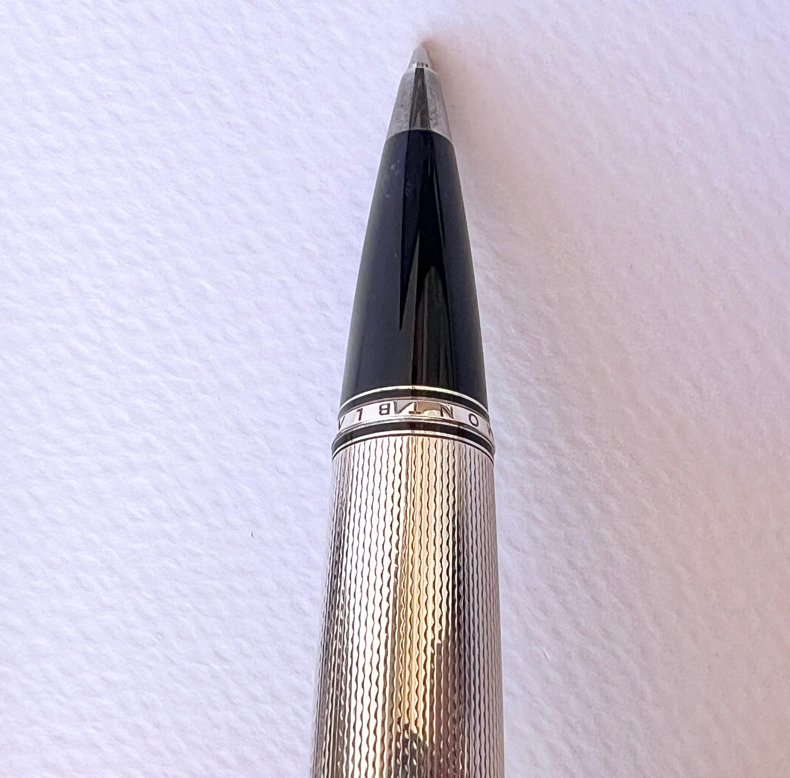 Two Montblanc Boheme Sterling Silver Sapphire 18K Nib Fountain Pen & Pencil Set  For Sale 13