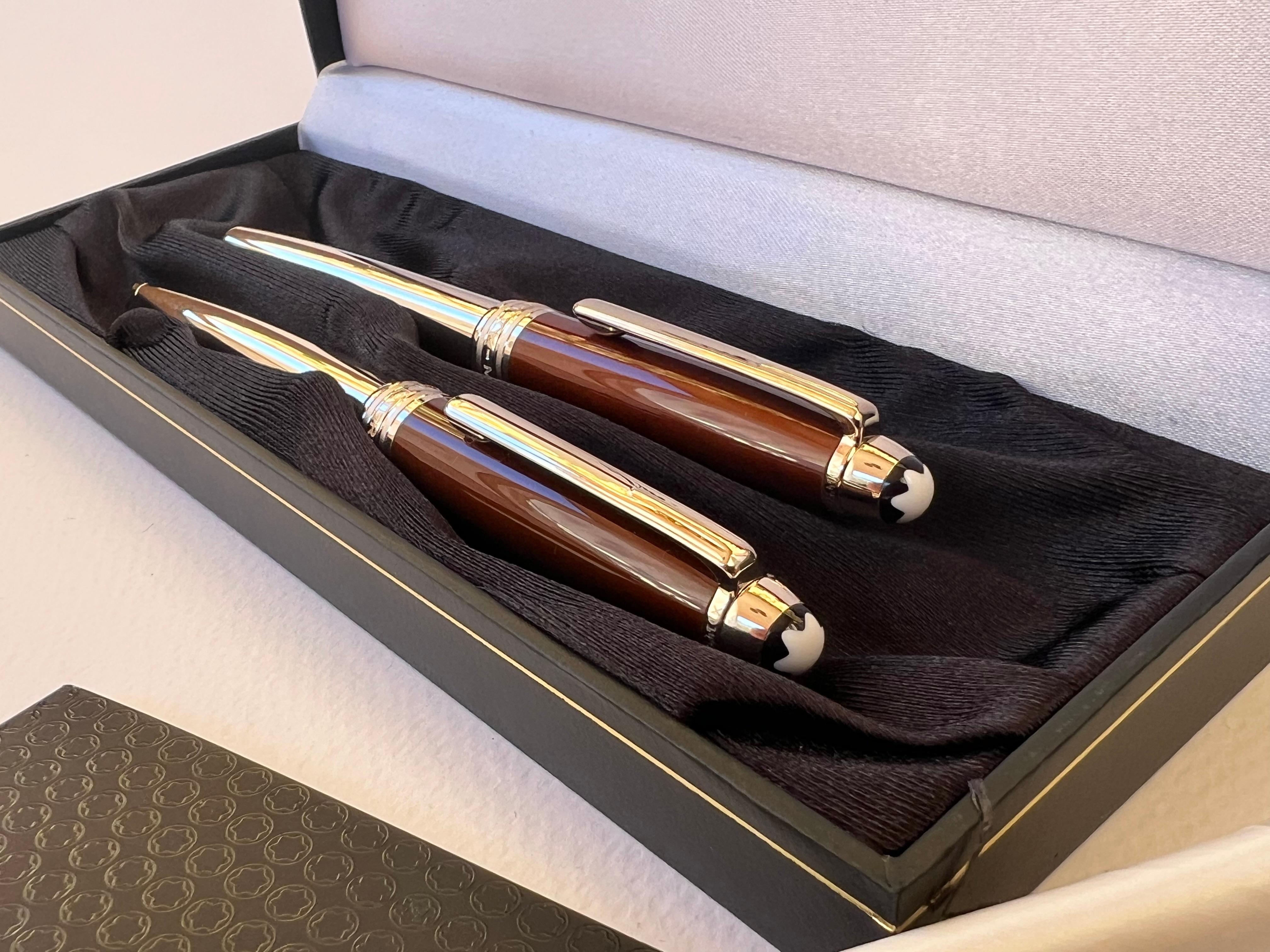 Two Montblanc Meisterstuck Solitaire Citrine Classique Ballpoint And Rollerball  For Sale 6