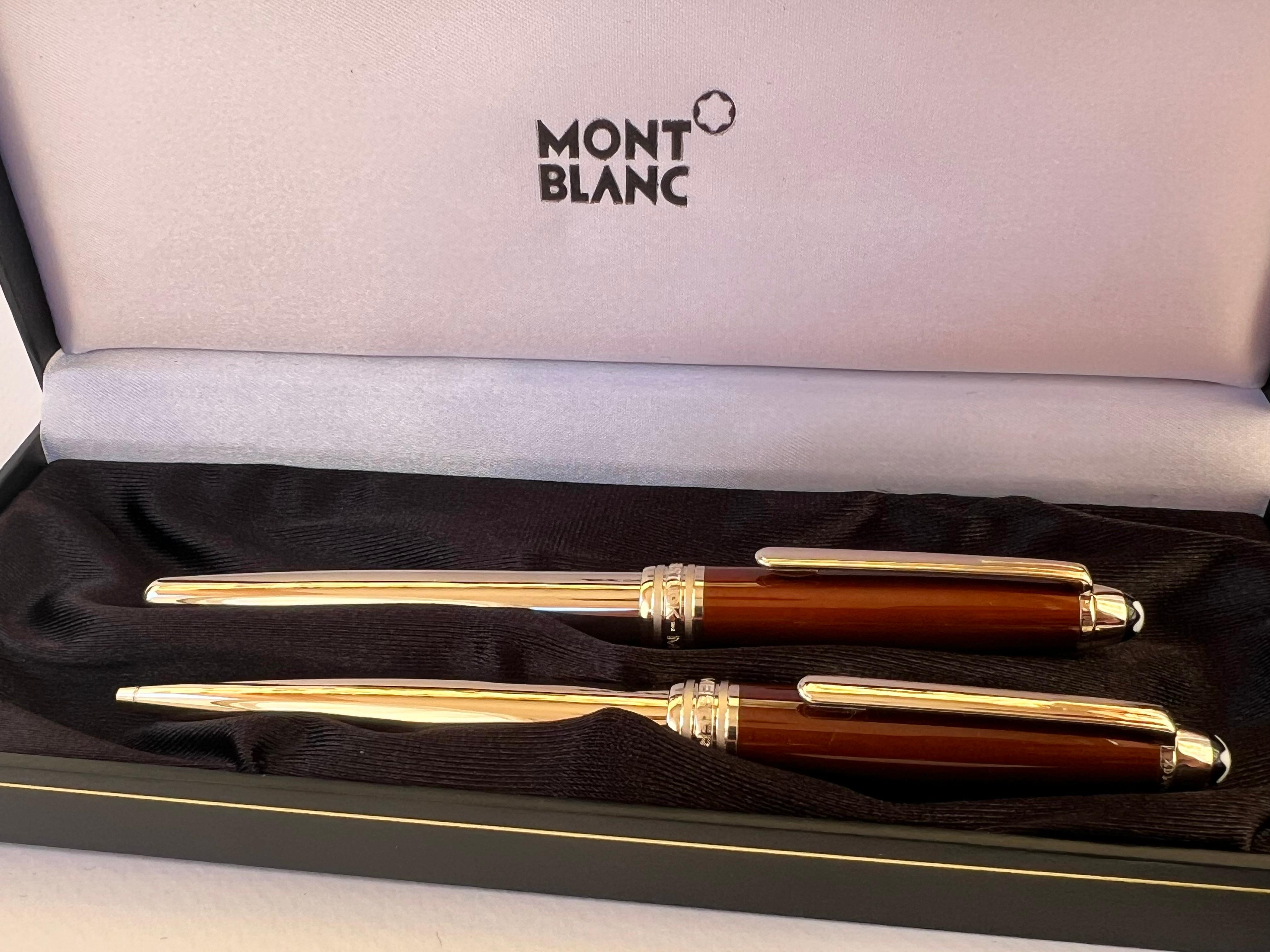 Two Montblanc Meisterstuck Solitaire Citrine Classique Ballpoint And Rollerball  For Sale 7