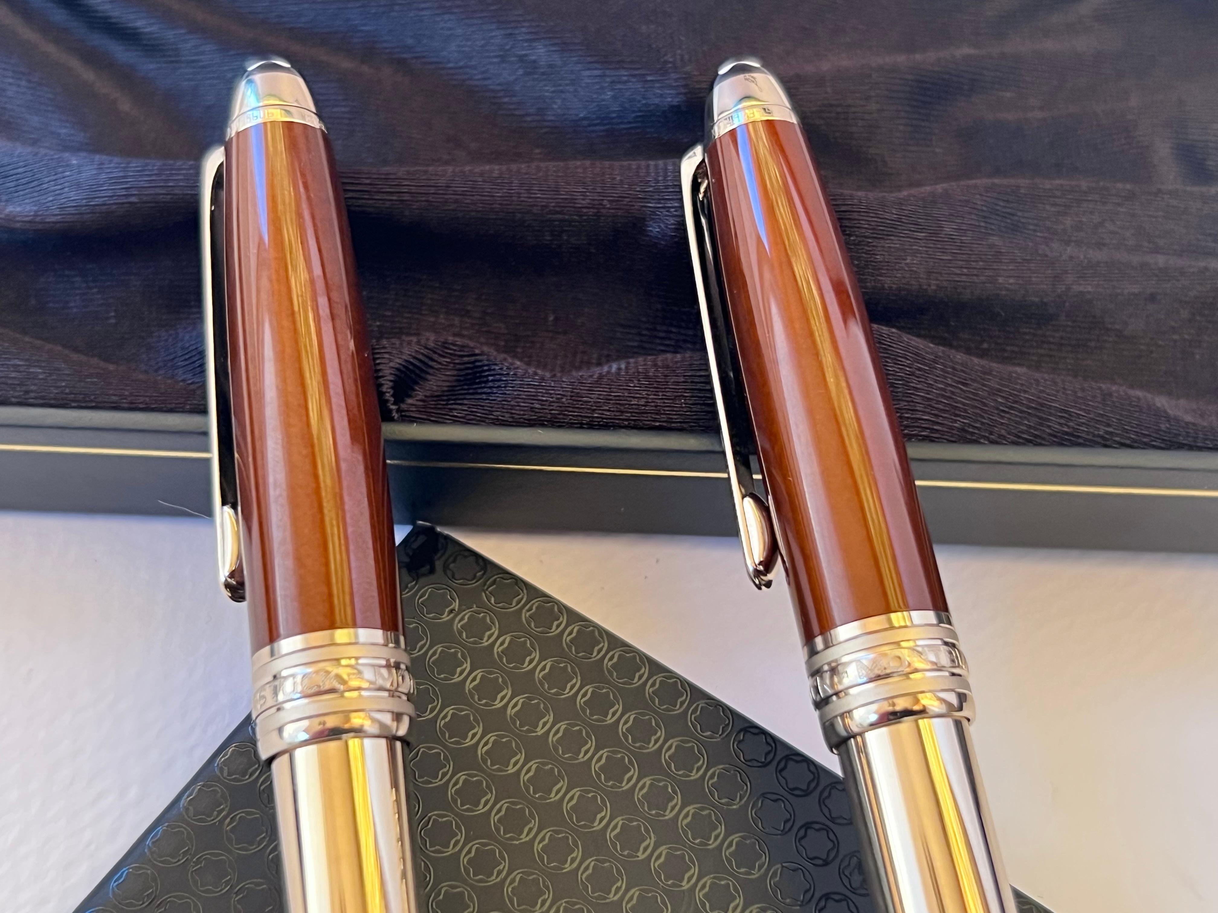 Two Montblanc Meisterstuck Solitaire Citrine Classique Ballpoint And Rollerball  In Excellent Condition For Sale In Toronto, CA