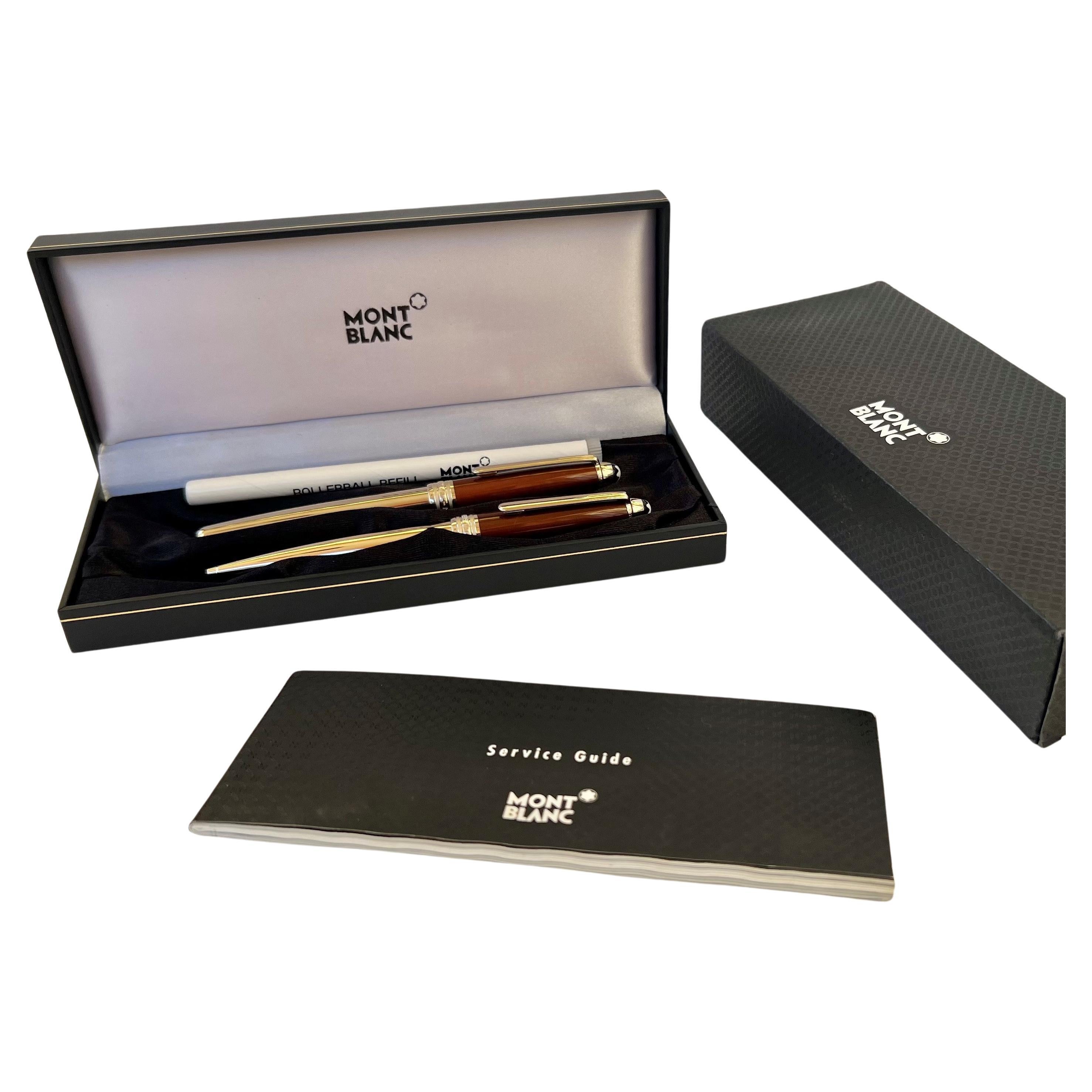 Two Montblanc Meisterstuck Solitaire Citrine Classique Ballpoint And Rollerball