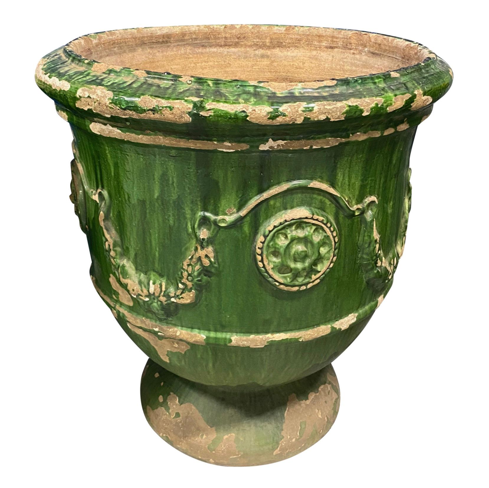 Monumental Green Glazed Italian Terra Cotta Anduze Pots

Two Available

31″H x 30″Diameter at Top x 16″ Diameter at Base
