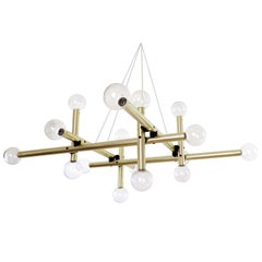 1 of 2 Monumental Kalmar Sputnik Chandeliers Pendant Lights, Glass Brass, 1970s