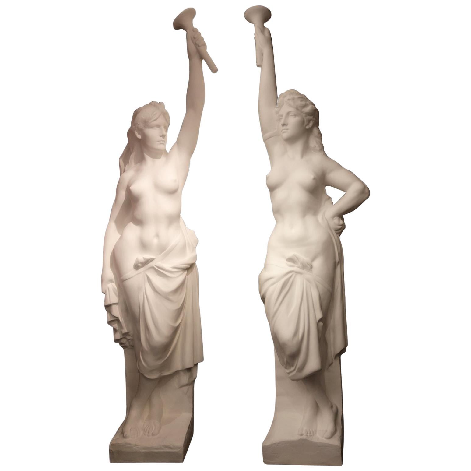 Two Monumental Nymphes  in Plaster, France, circa 1940