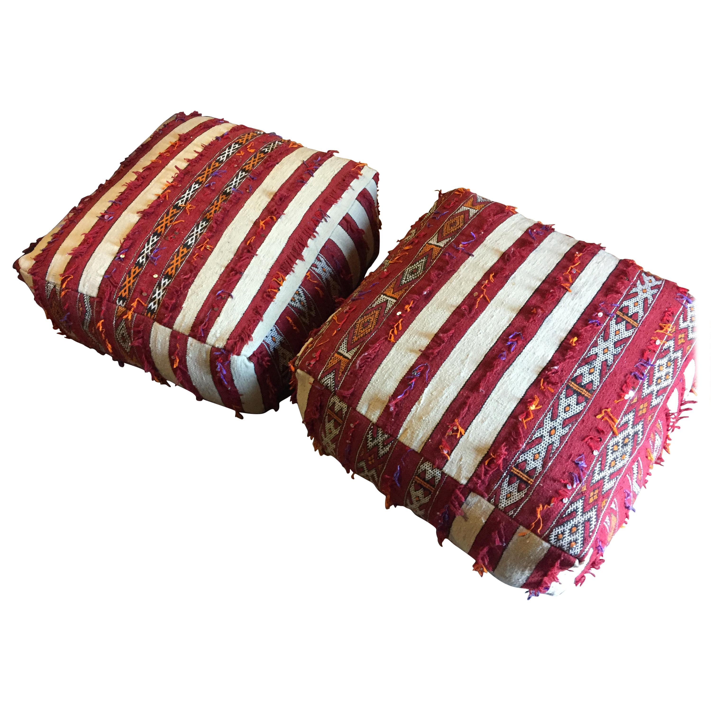Two Moroccan Floor Pillow Seat Cushion Made from a Vintage Tribal ...