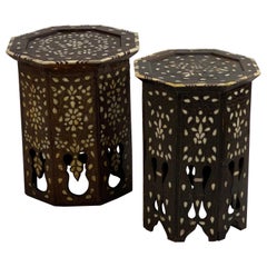 Vintage Two Moroccan Sidetables with Nice Inlay