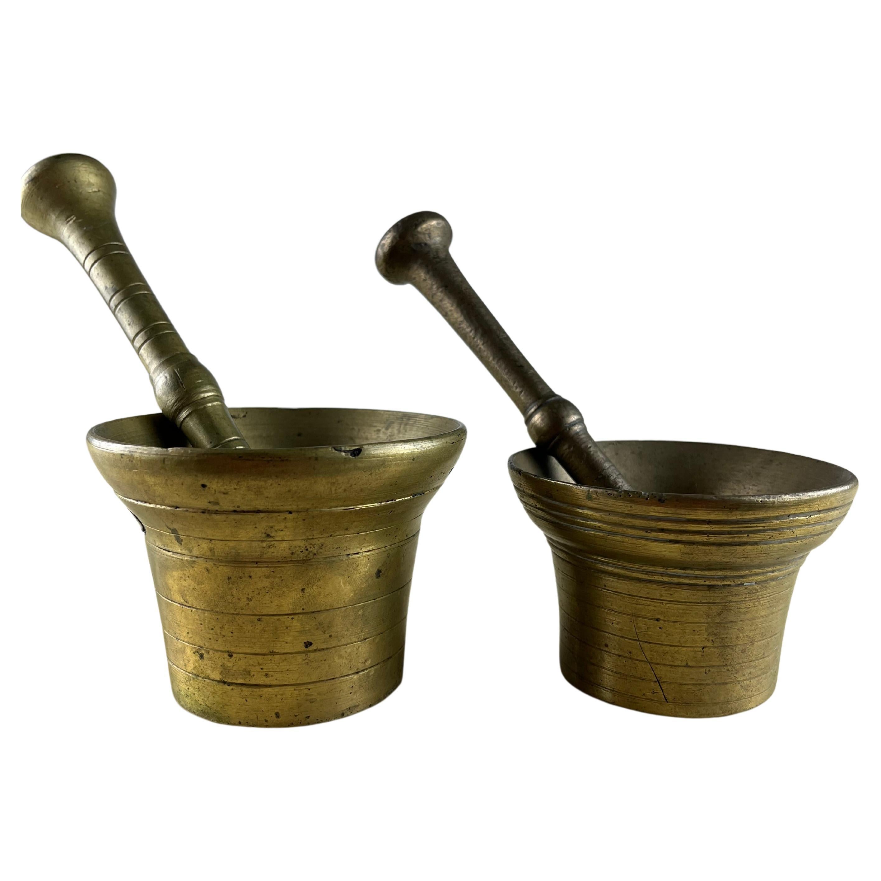 Two Mortars with Pestles, Brass, Genoese "Pesto" Production, Italy, 1950s For Sale