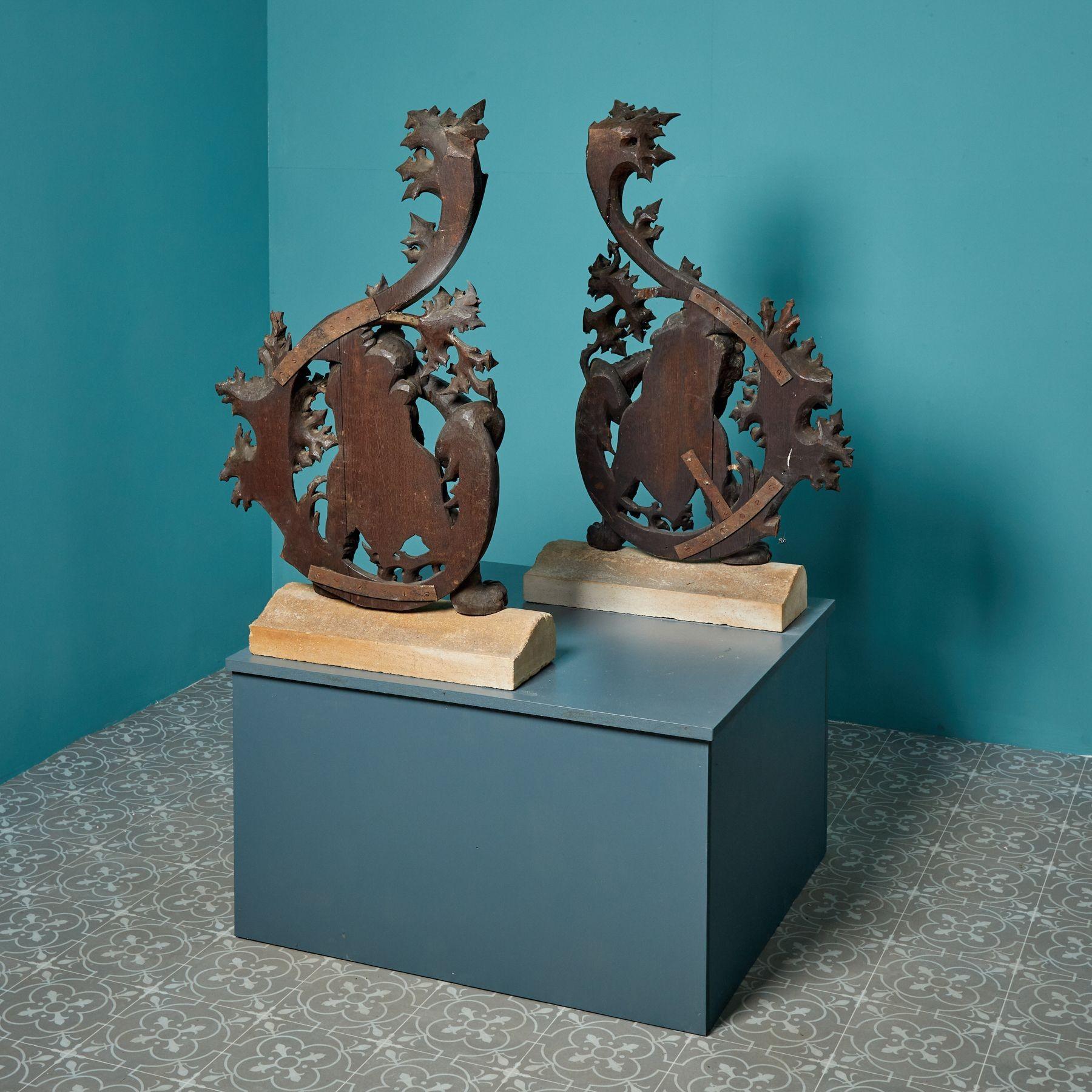 19th Century Two Mounted Antique Carved Oak Sculptures For Sale
