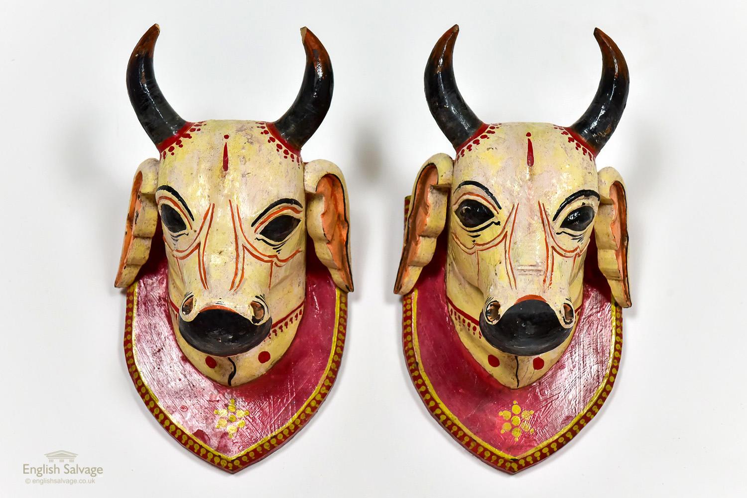 European Two Mounted Carved Cow Heads, 20th Century For Sale