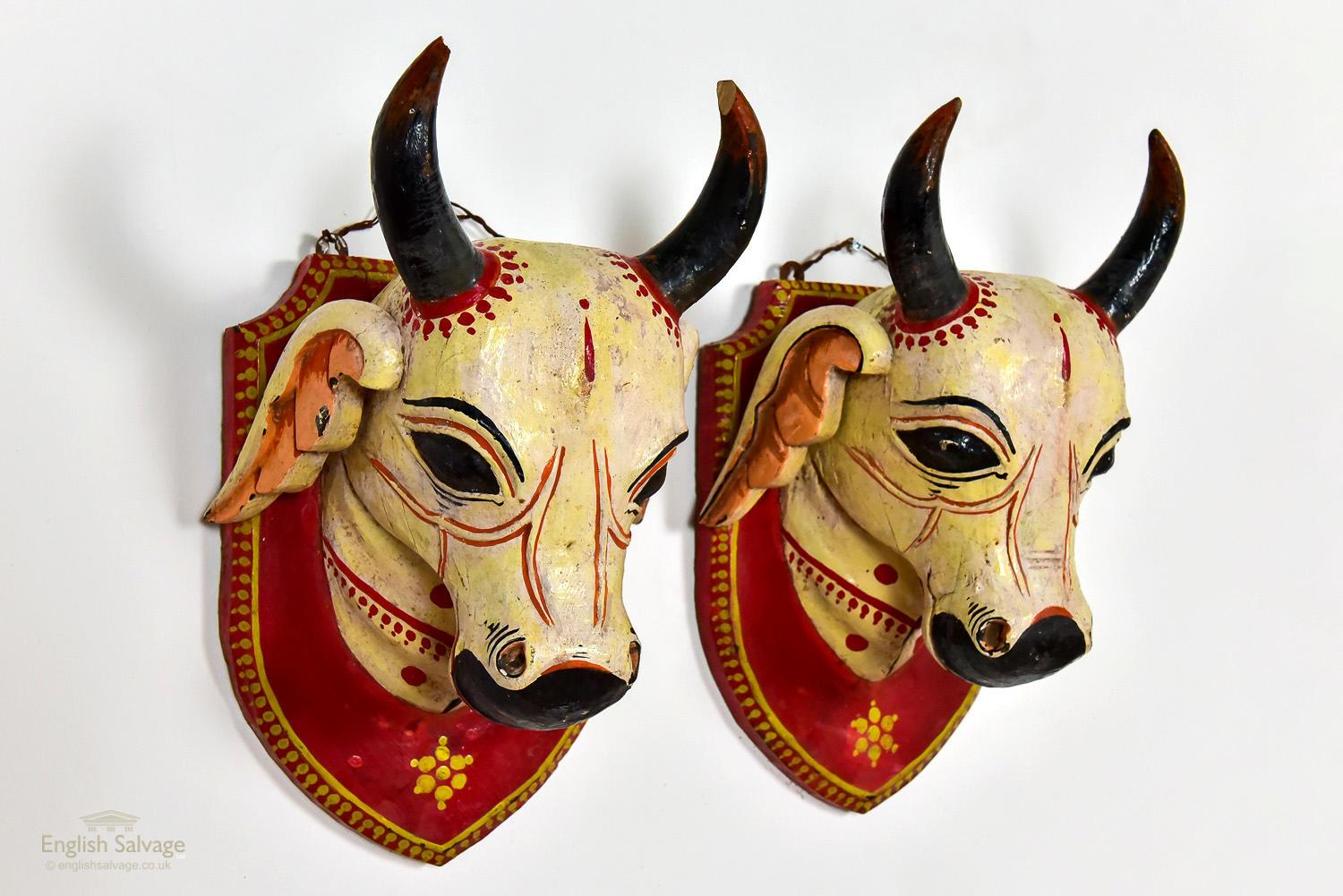 Two Mounted Carved Cow Heads, 20th Century In Good Condition For Sale In London, GB