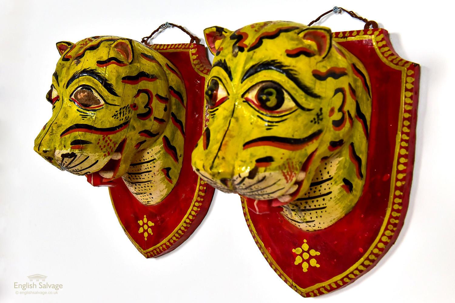 European Two Mounted Carved Tiger Heads, 20th Century For Sale