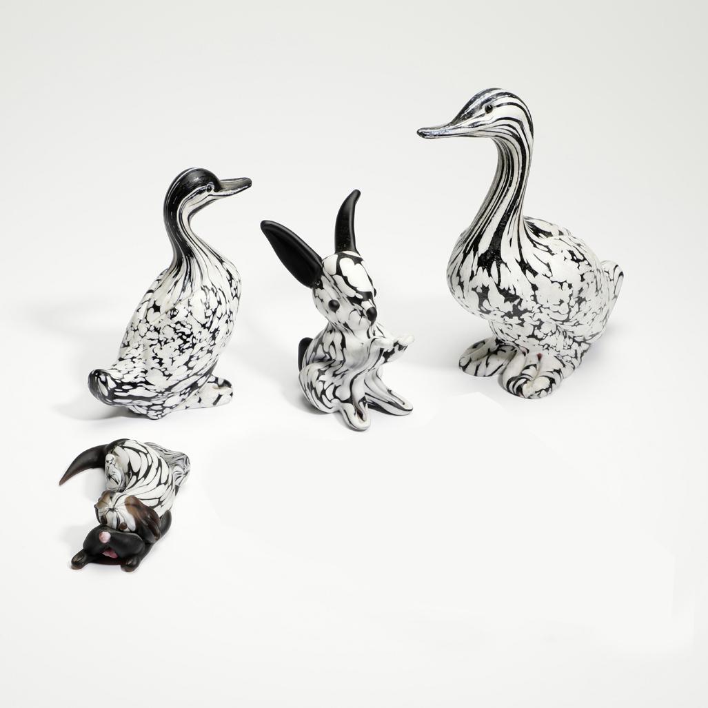 Due sculture di animali di Murano in bianco e nero di Archimede Seguso in vendita 3