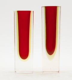 Two Murano Block Vases with Red Core and Diffused Amber