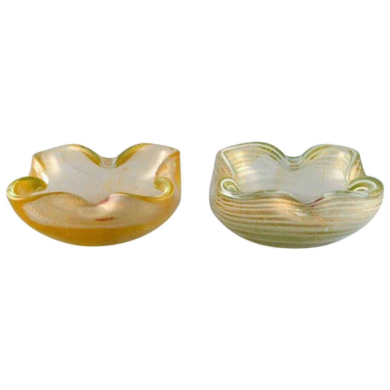 Deux bols en verre d'art de Murano soufflé à la bouche, design italien, années 1960