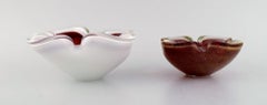 Two Murano Bowls in Red and White Mouth Blown Art Glass, Italian Design, 1960s