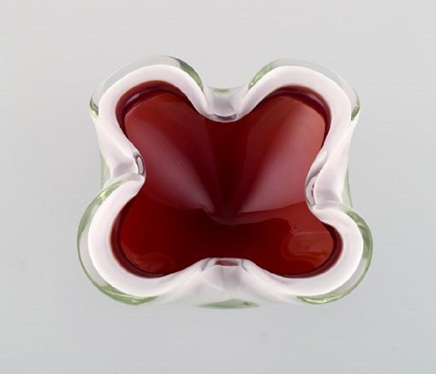 Mid-20th Century Two Murano Bowls in Red and White Mouth Blown Art Glass, Italian Design, 1960s For Sale