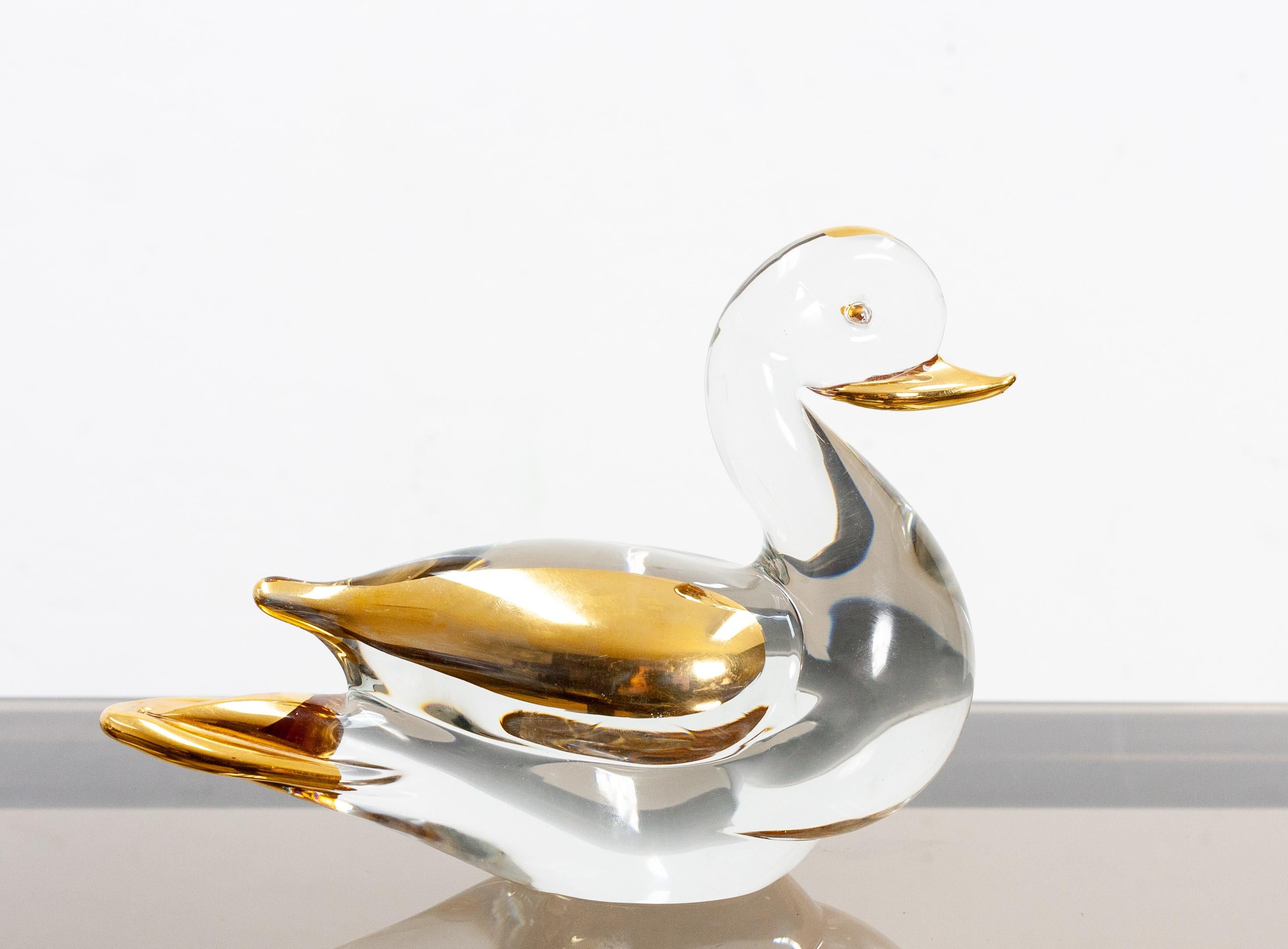 Hollywood Regency Two Murano Ducks Glass 24 Carat Gold, 1980s For Sale