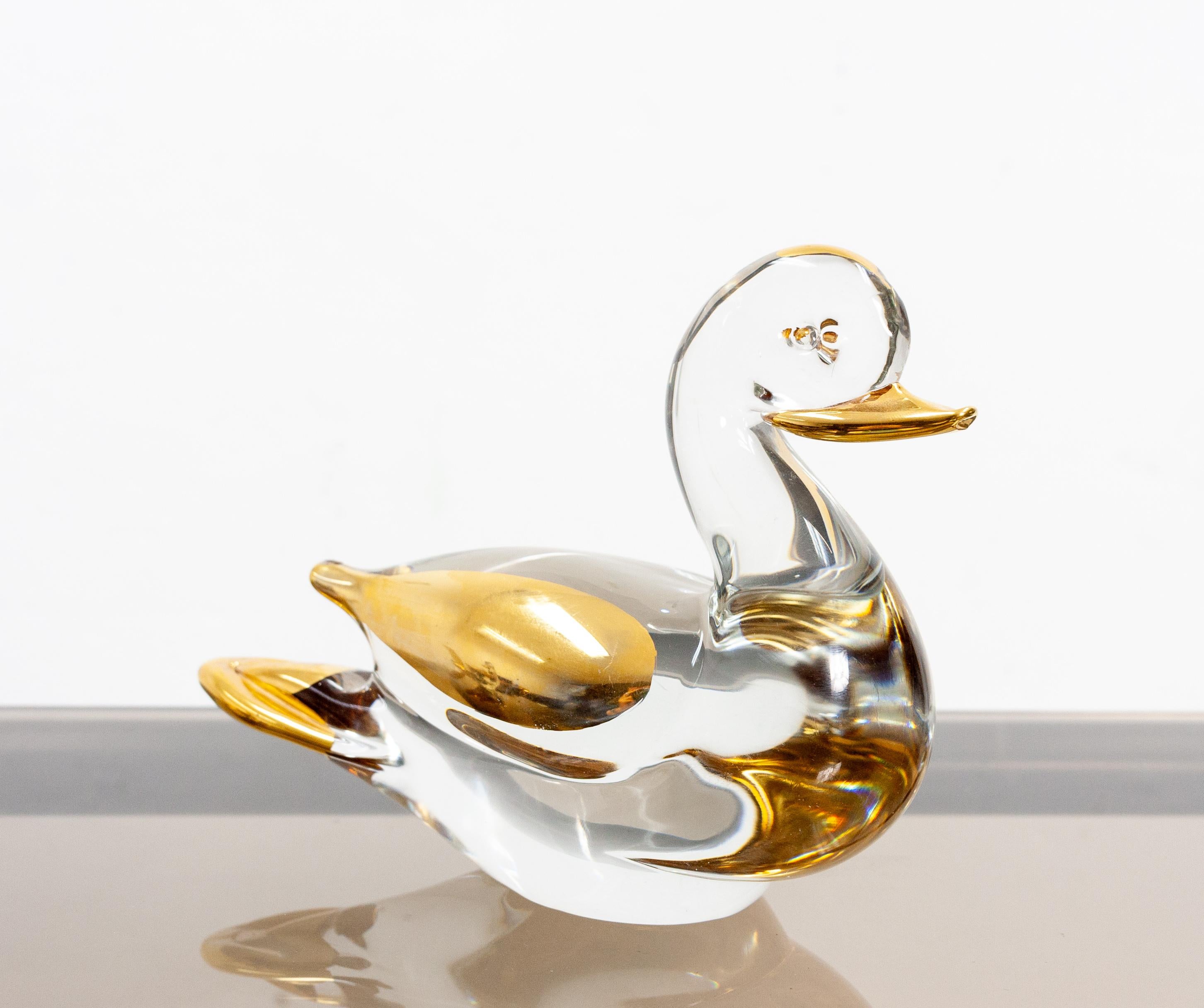 Italian Two Murano Ducks Glass 24 Carat Gold, 1980s For Sale