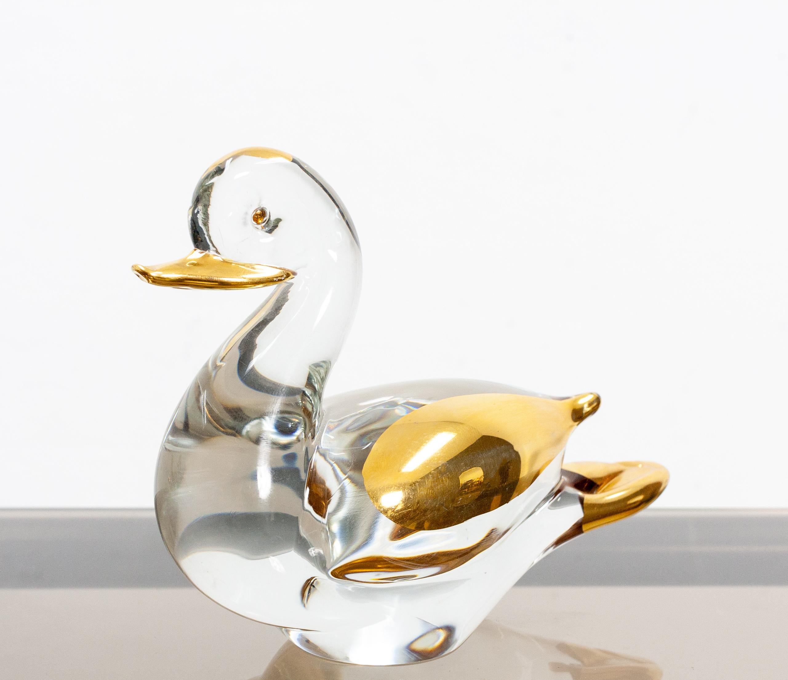 Two Murano Ducks Glass 24 Carat Gold, 1980s In Good Condition For Sale In Den Haag, NL