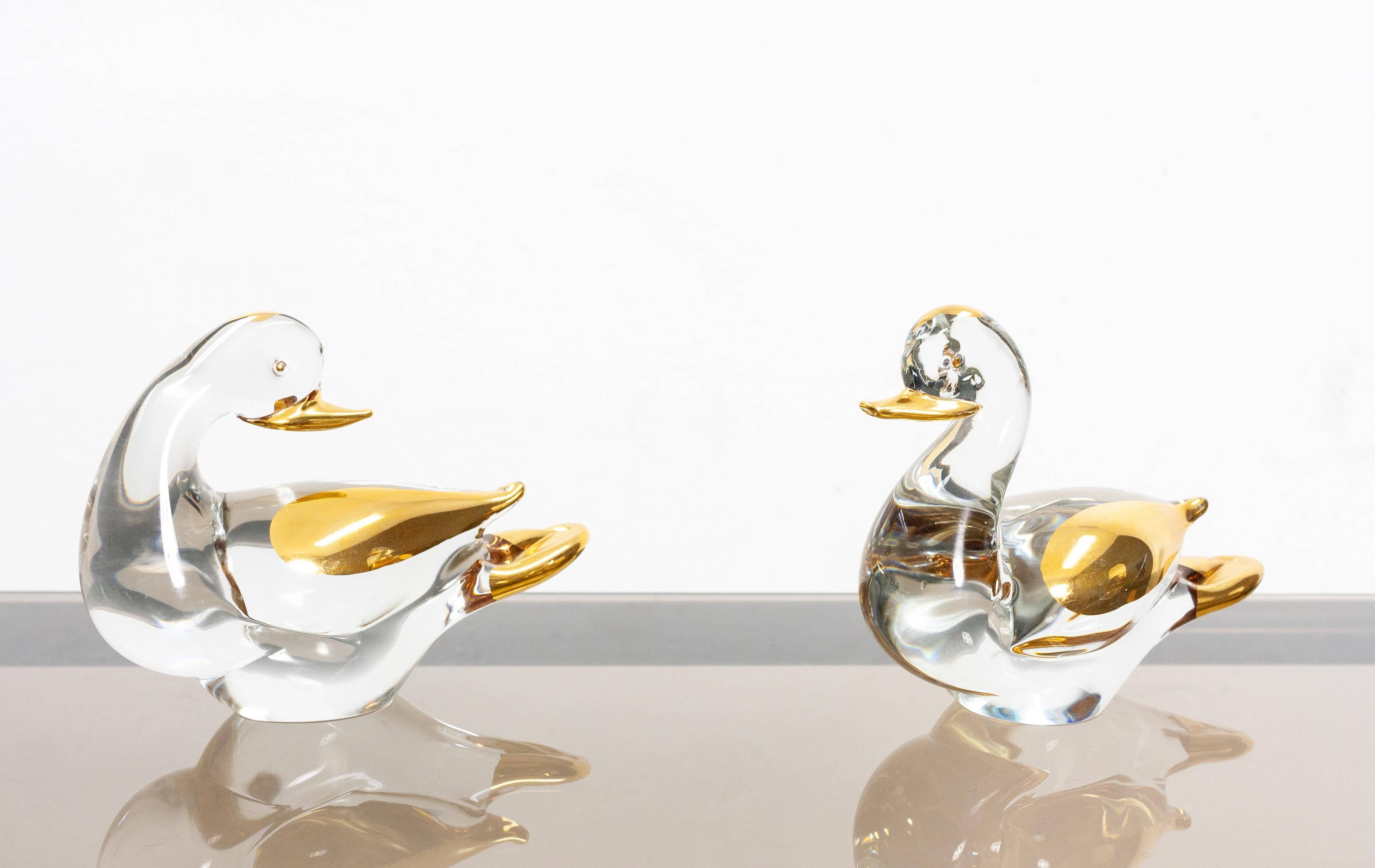 Two Murano Ducks Glass 24 Carat Gold, 1980s For Sale 1