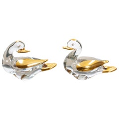 Deux canards en verre de Murano, or 24 carats, années 1980