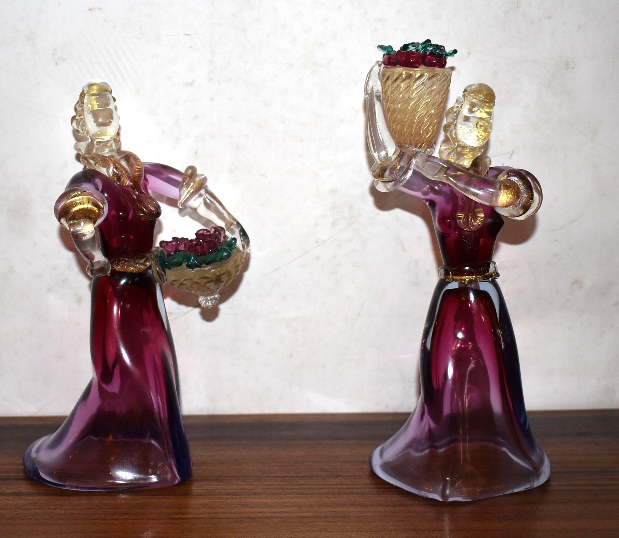 Two Murano Figurines Holding Baskets 1