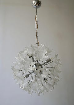 Two Murano Floral Sputnik Chandeliers with Textured Clear Petals