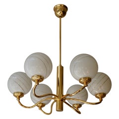 Lampadario in vetro di Murano e ottone, anni '70, Italia
