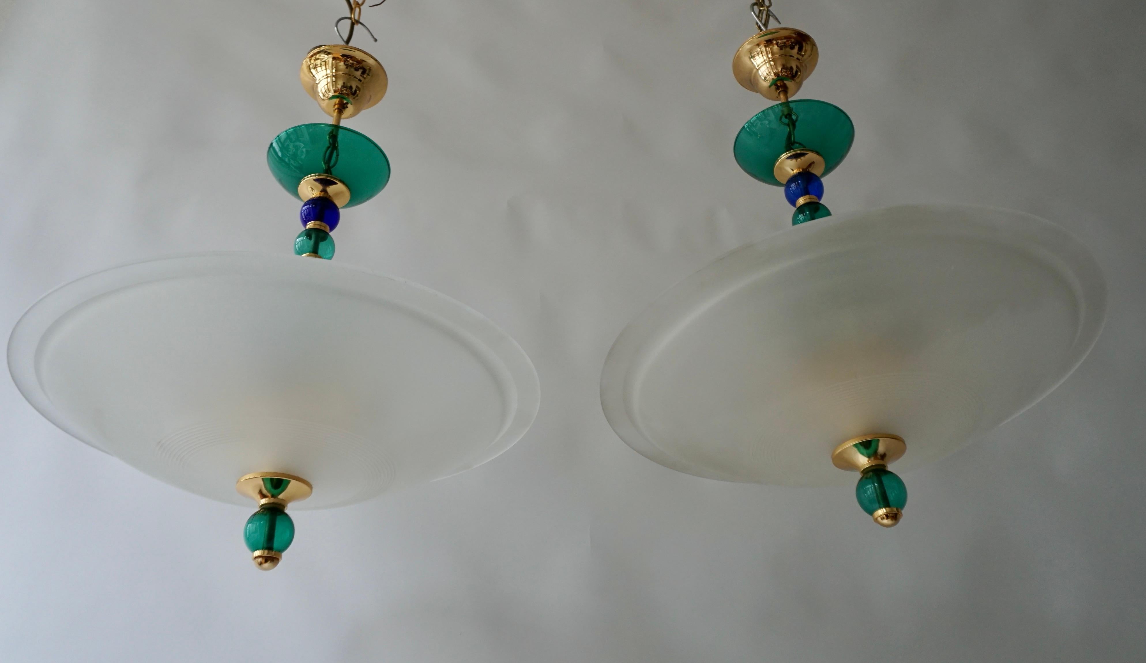 Two Murano Glass and Brass Chandeliers by F Fabbian For Sale 3