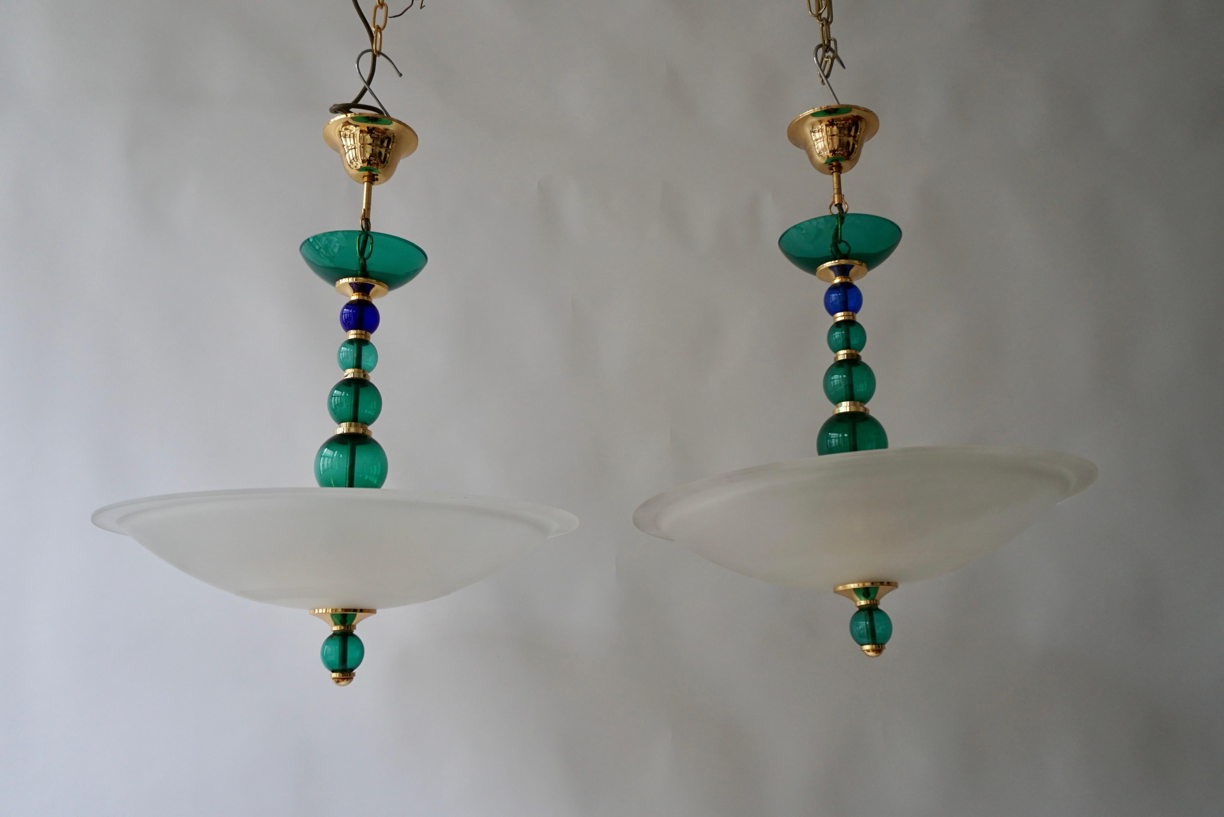 Two Murano Glass and Brass Chandeliers by F Fabbian For Sale 5