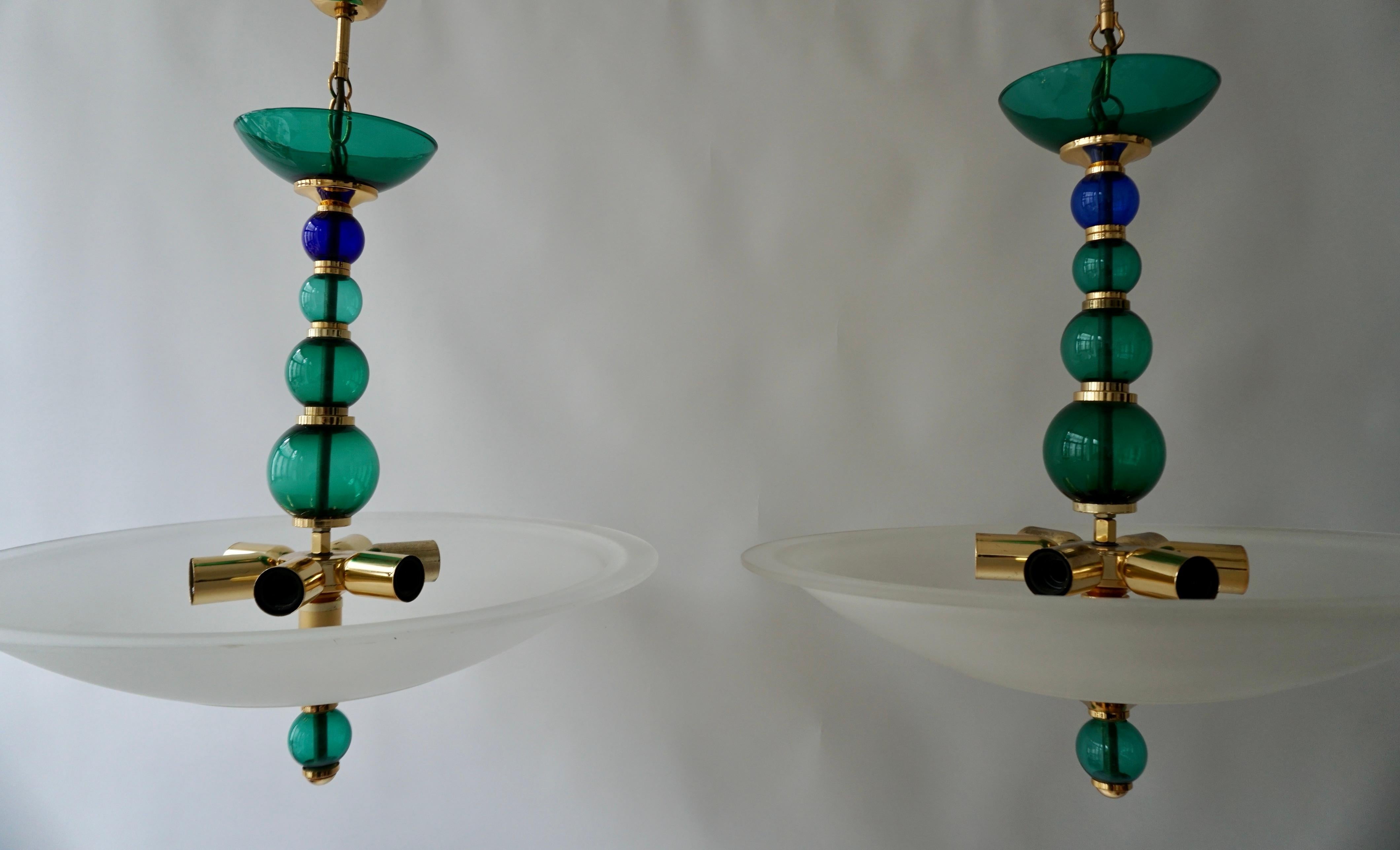Two Murano Glass and Brass Chandeliers by F Fabbian For Sale 6