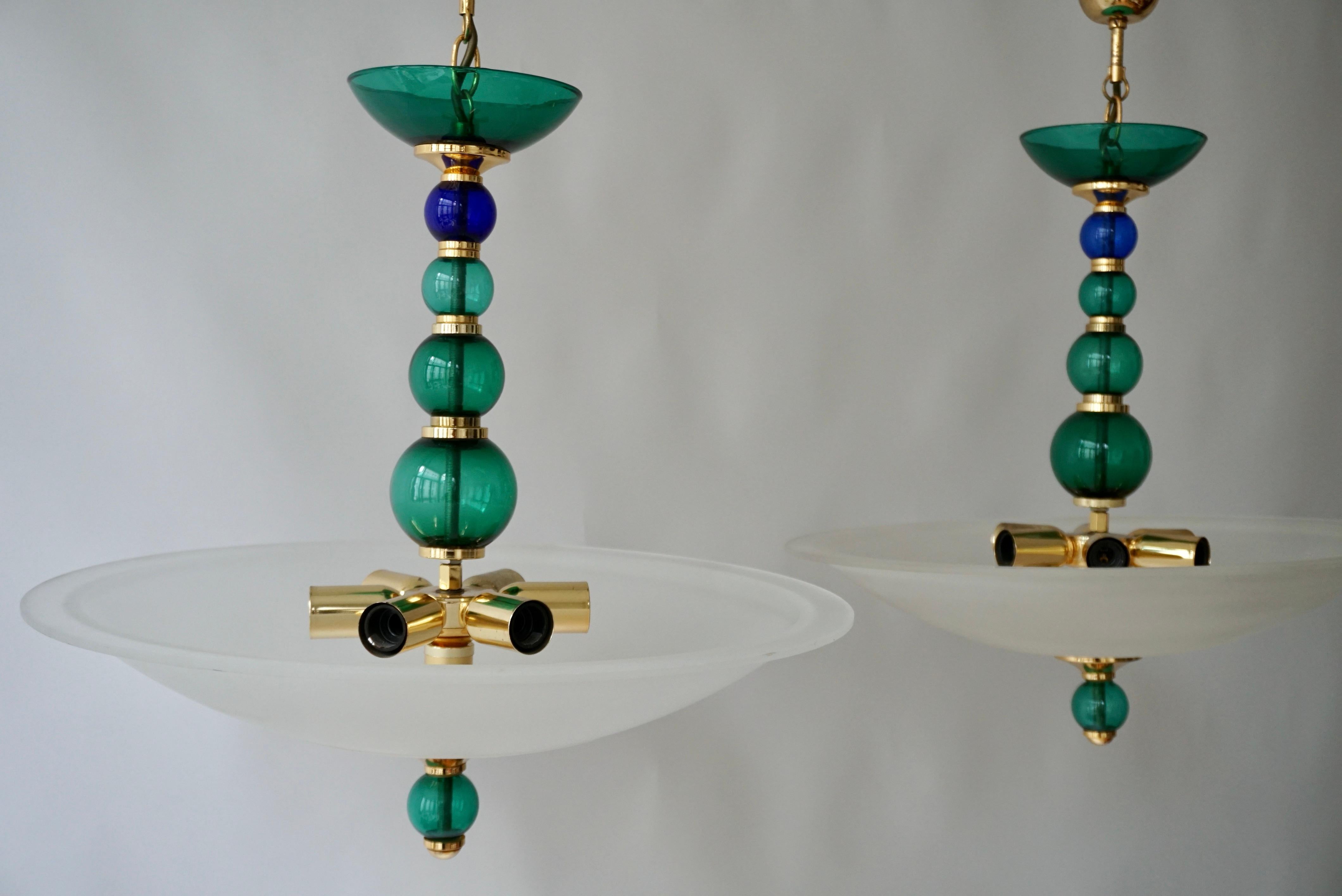 Two Murano Glass and Brass Chandeliers by F Fabbian For Sale 7