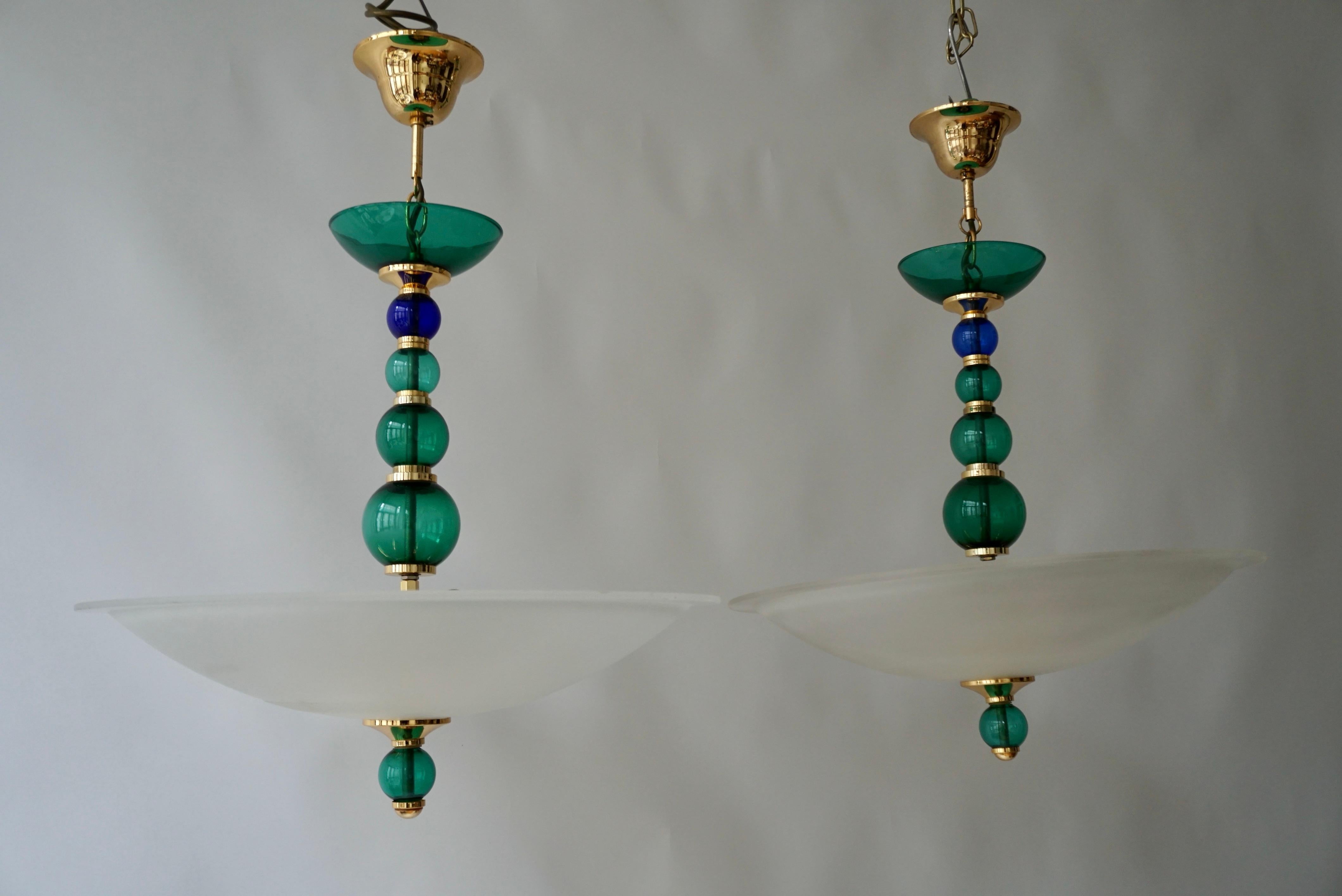 Two Murano Glass and Brass Chandeliers by F Fabbian For Sale 8