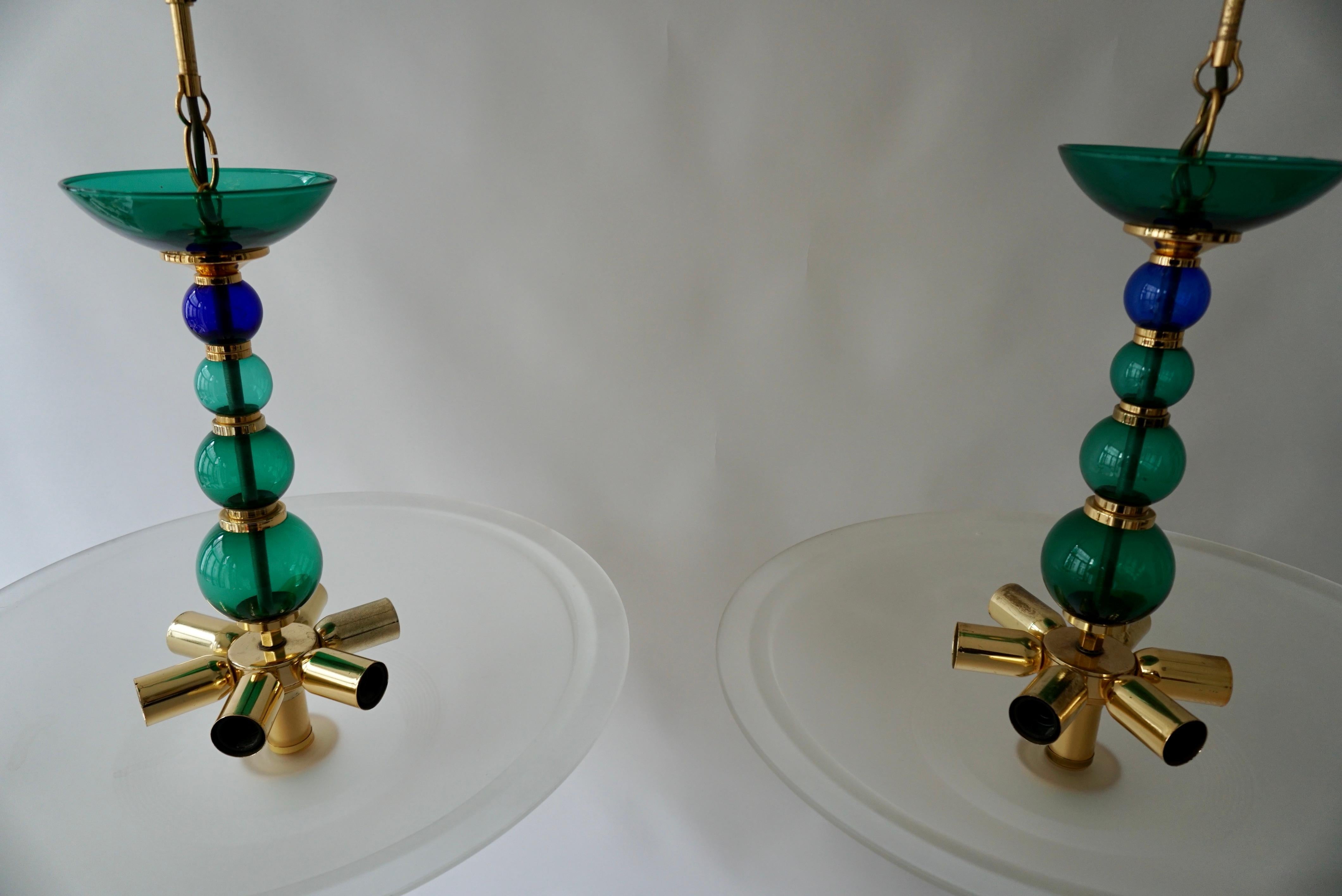 Two Murano Glass and Brass Chandeliers by F Fabbian For Sale 9