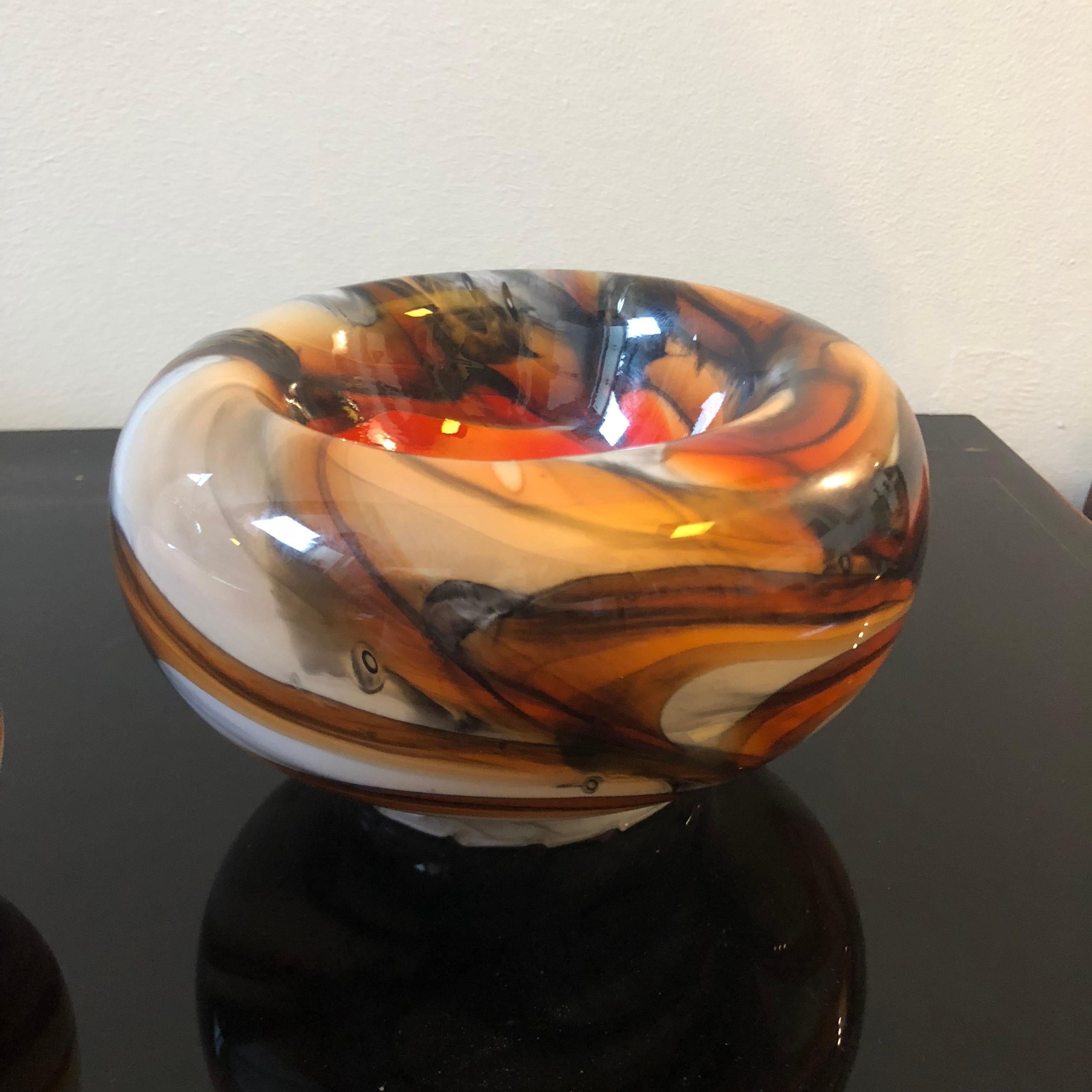 Space Age Two Murano Glass Ashtrays by Carlo Moretti for Opaline Florence Italy circa 1970
